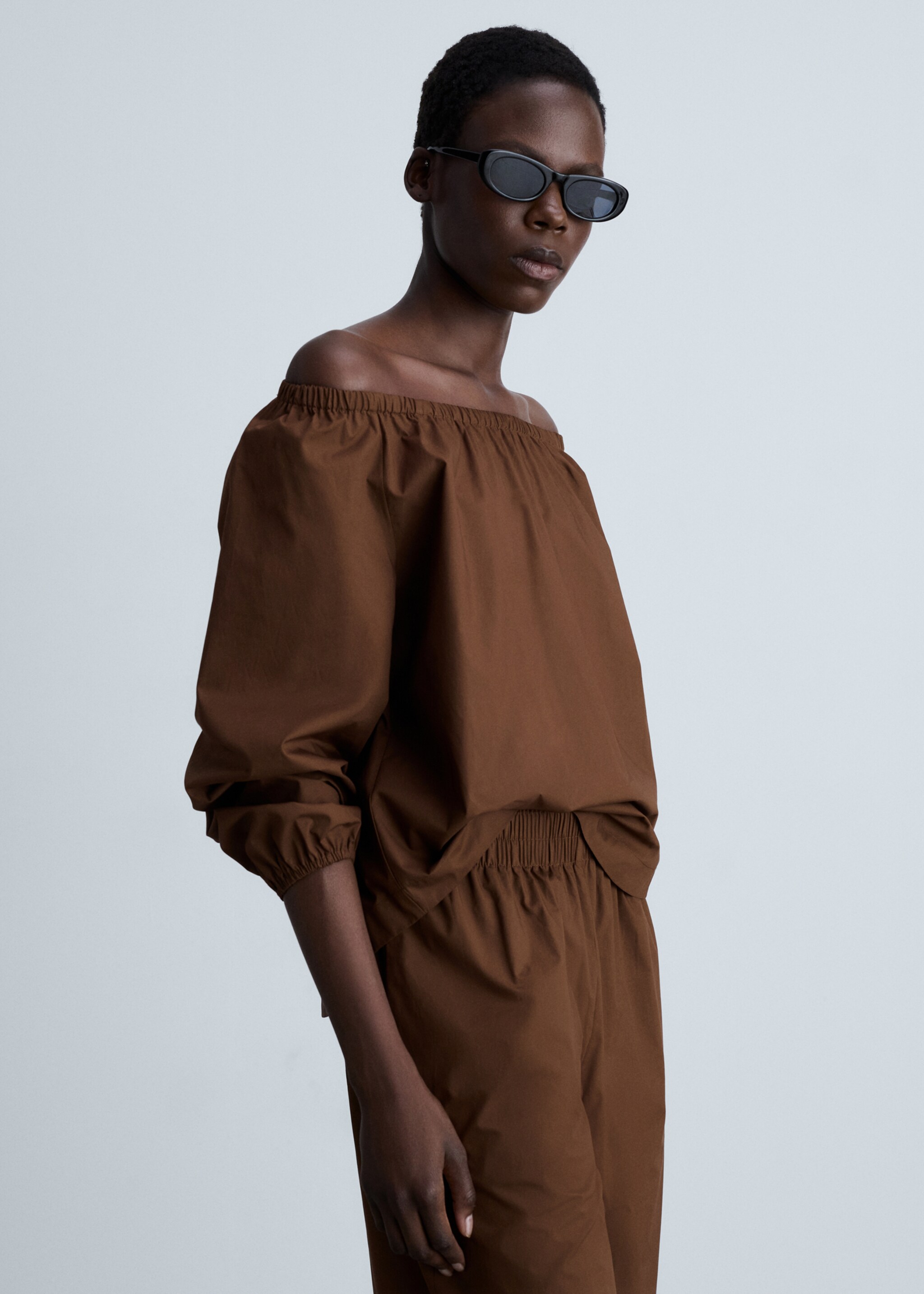 Cotton culotte trousers - Details of the article 1, Brown. Ref: 87014787-00.