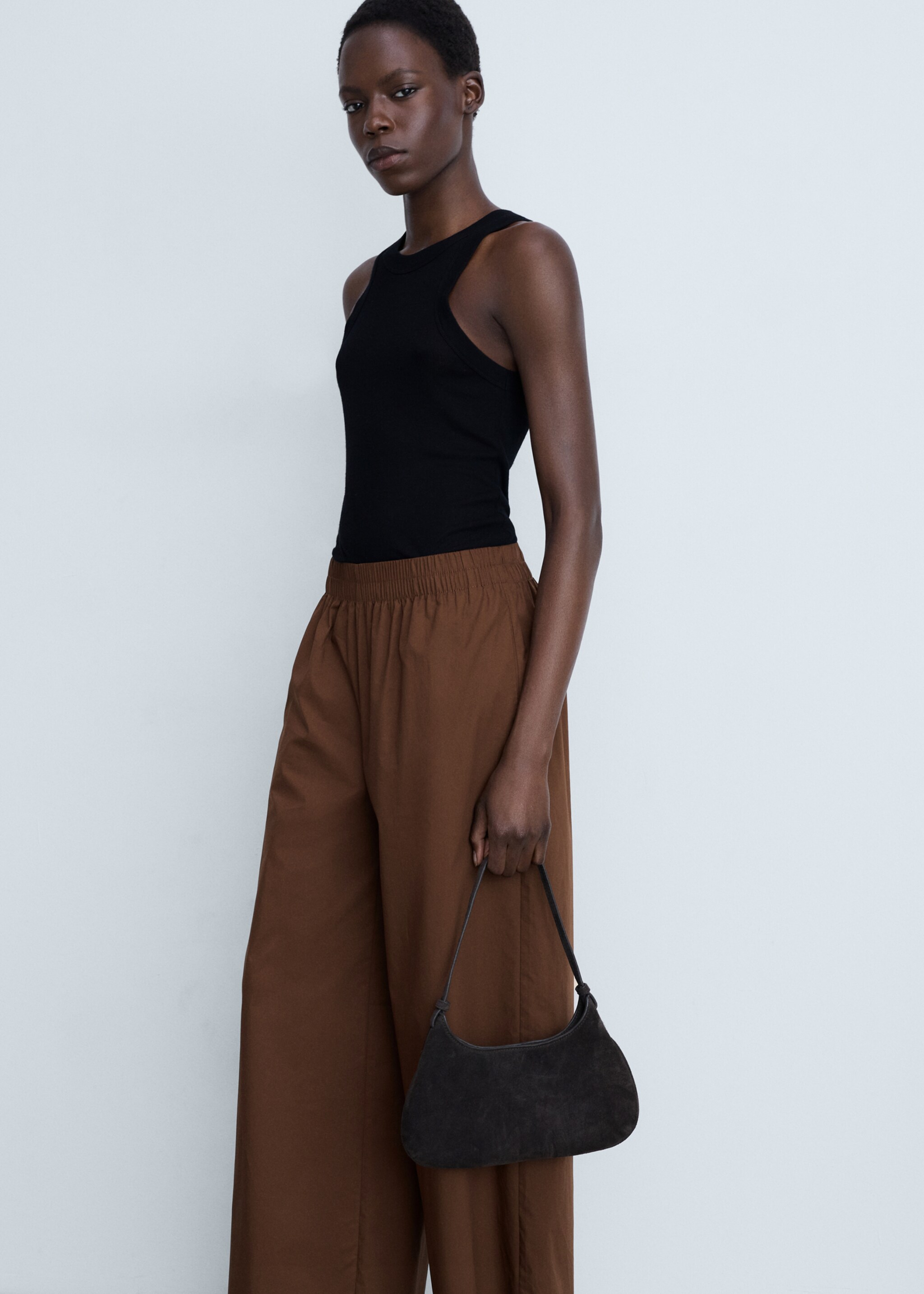 Cotton culotte trousers - Details of the article 2, Brown. Ref: 87014787-00.