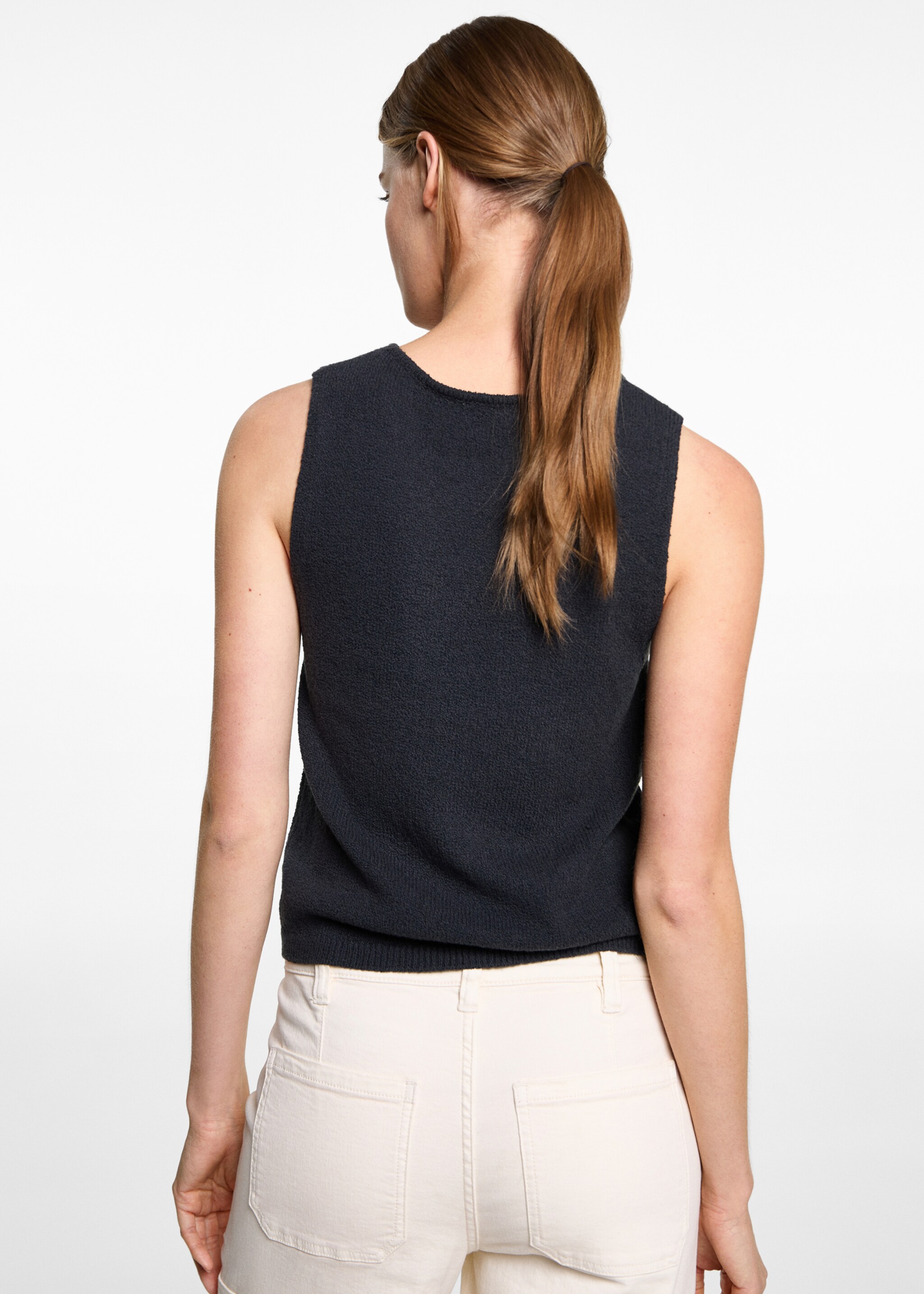 Knitted cropped top - Reverse of the article, Dark Navy. Ref: 87014789-00.
