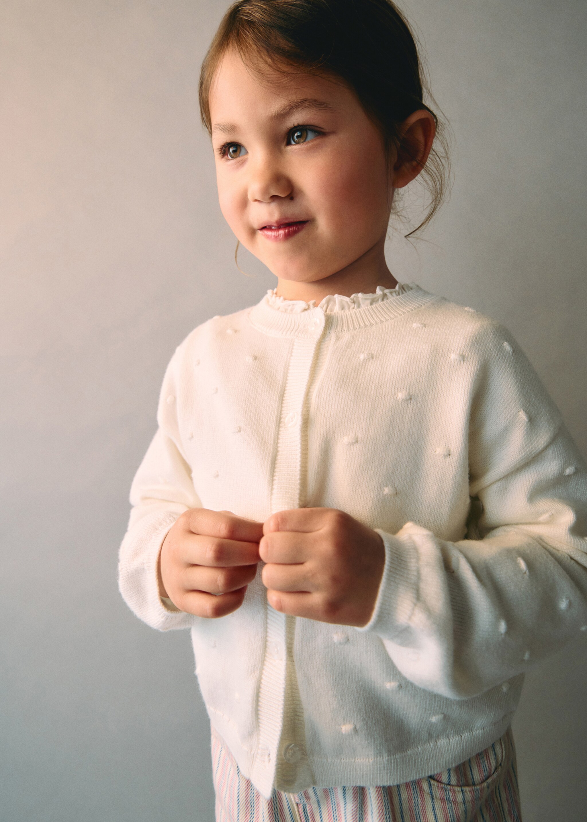 Embroidered knit cardigan - Details of the article 5, Off White. Ref: 87014794-00.