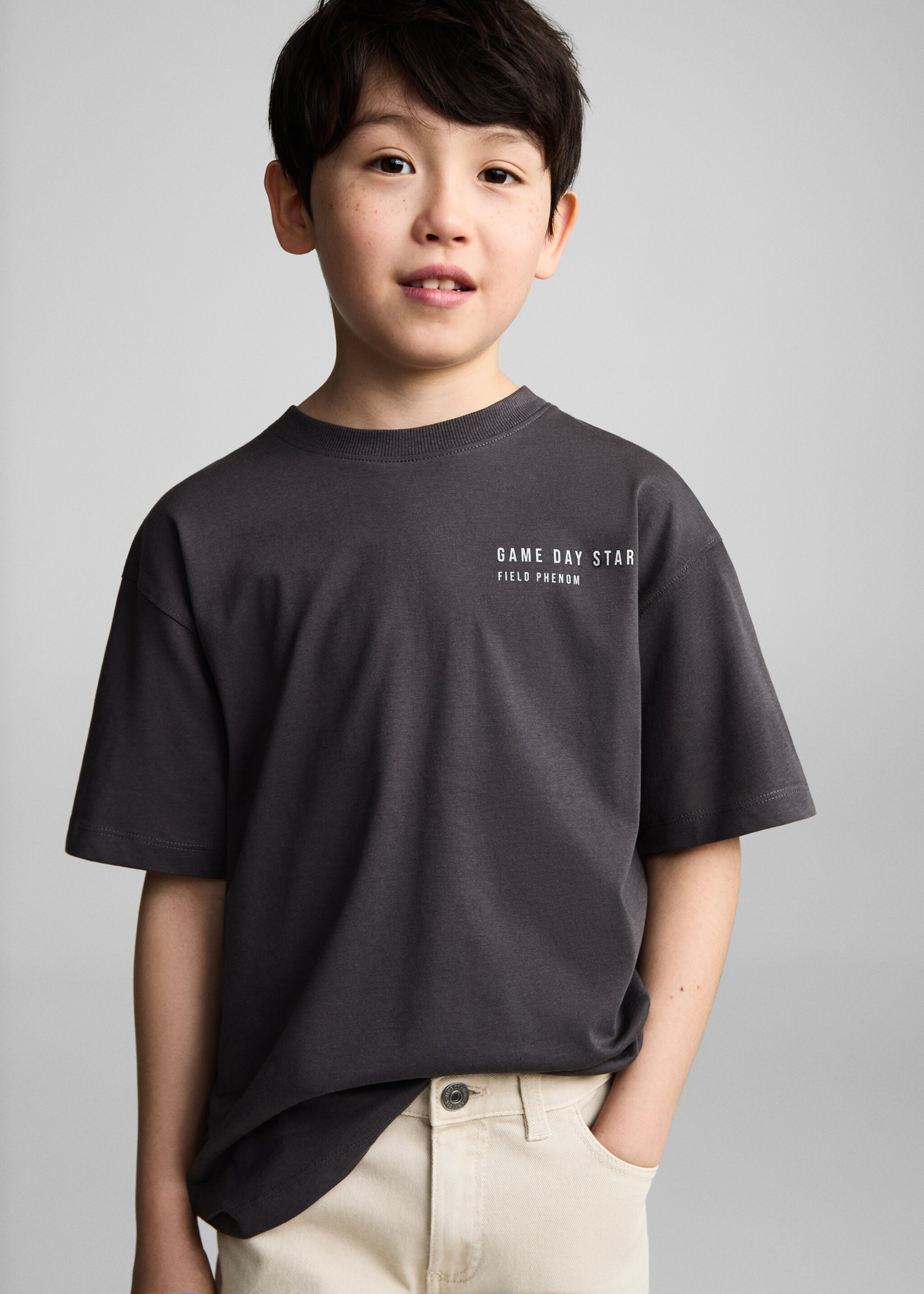 Camiseta algodón estampada - Plano medio, Gris antracita. Ref: 87015142-00.