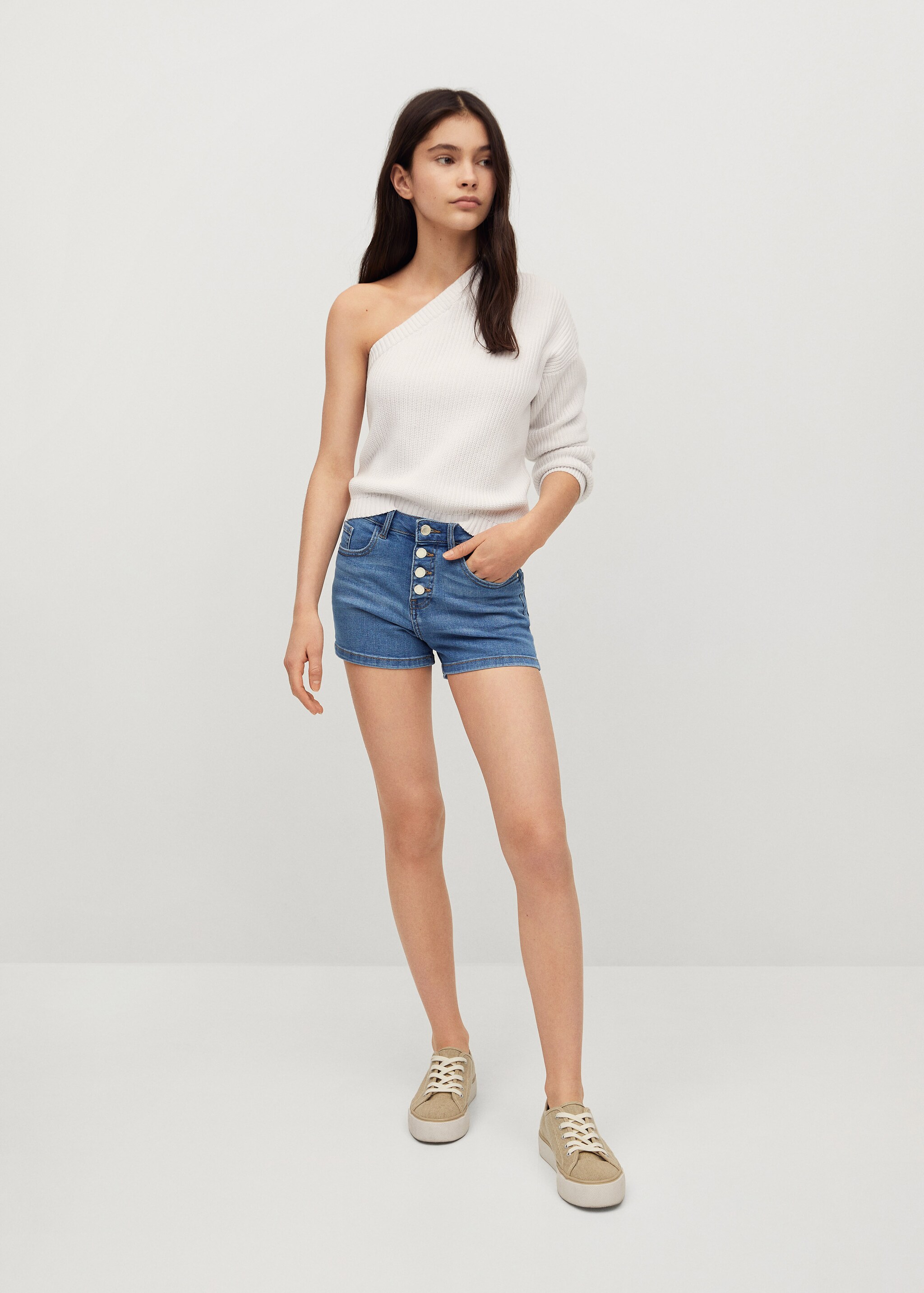 Short denim botones - Plano medio