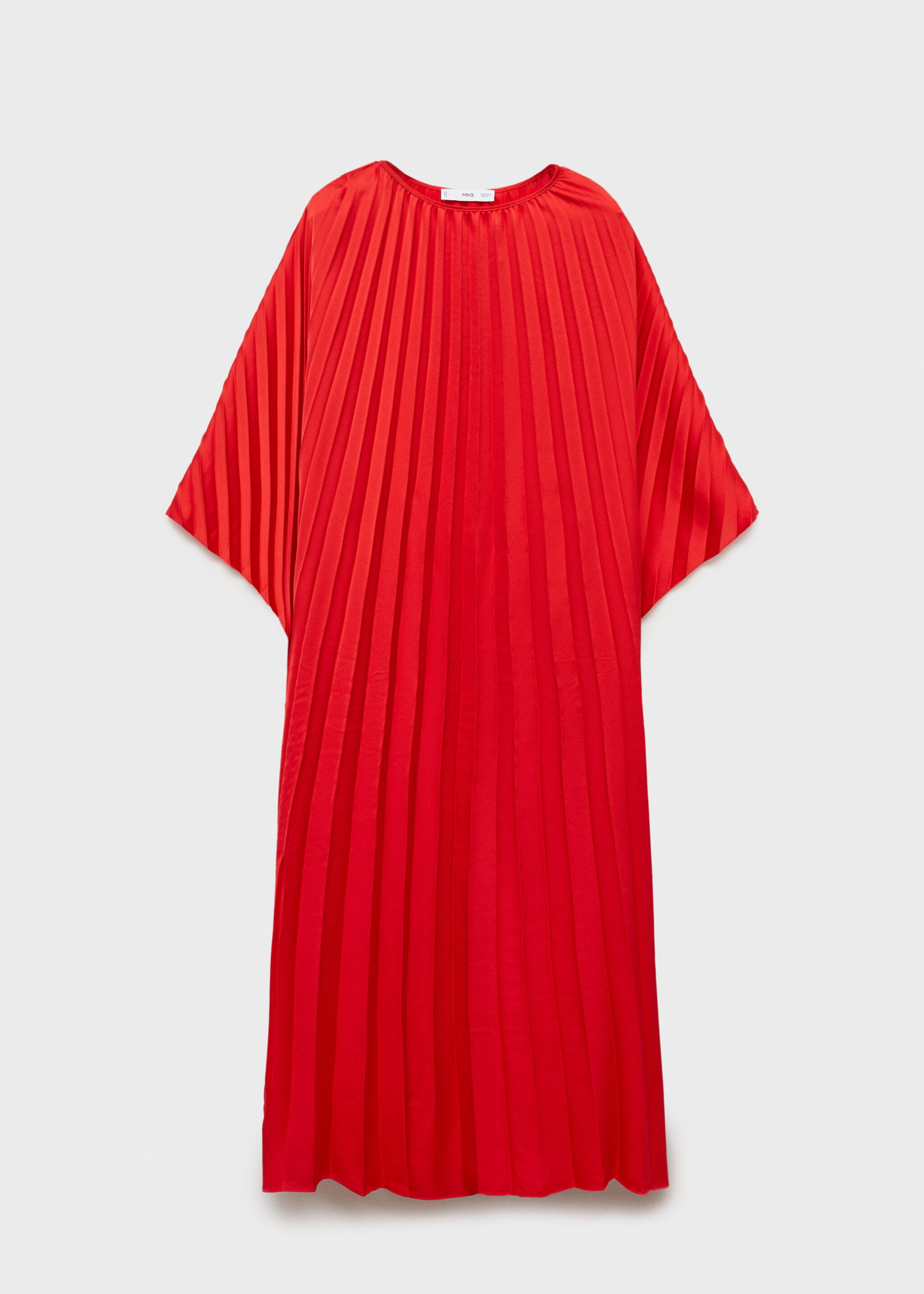 Pleated three-quarter sleeve dress - Article without model, Red. Ref: 87015733-00.