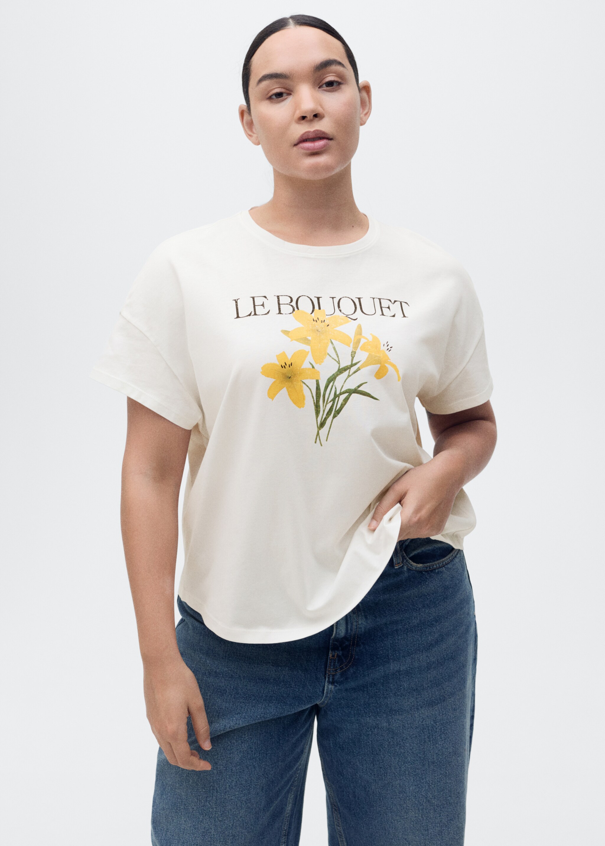Cotton t-shirt with printed message - Details of the article 5, Off White. Ref: 87015746-00.