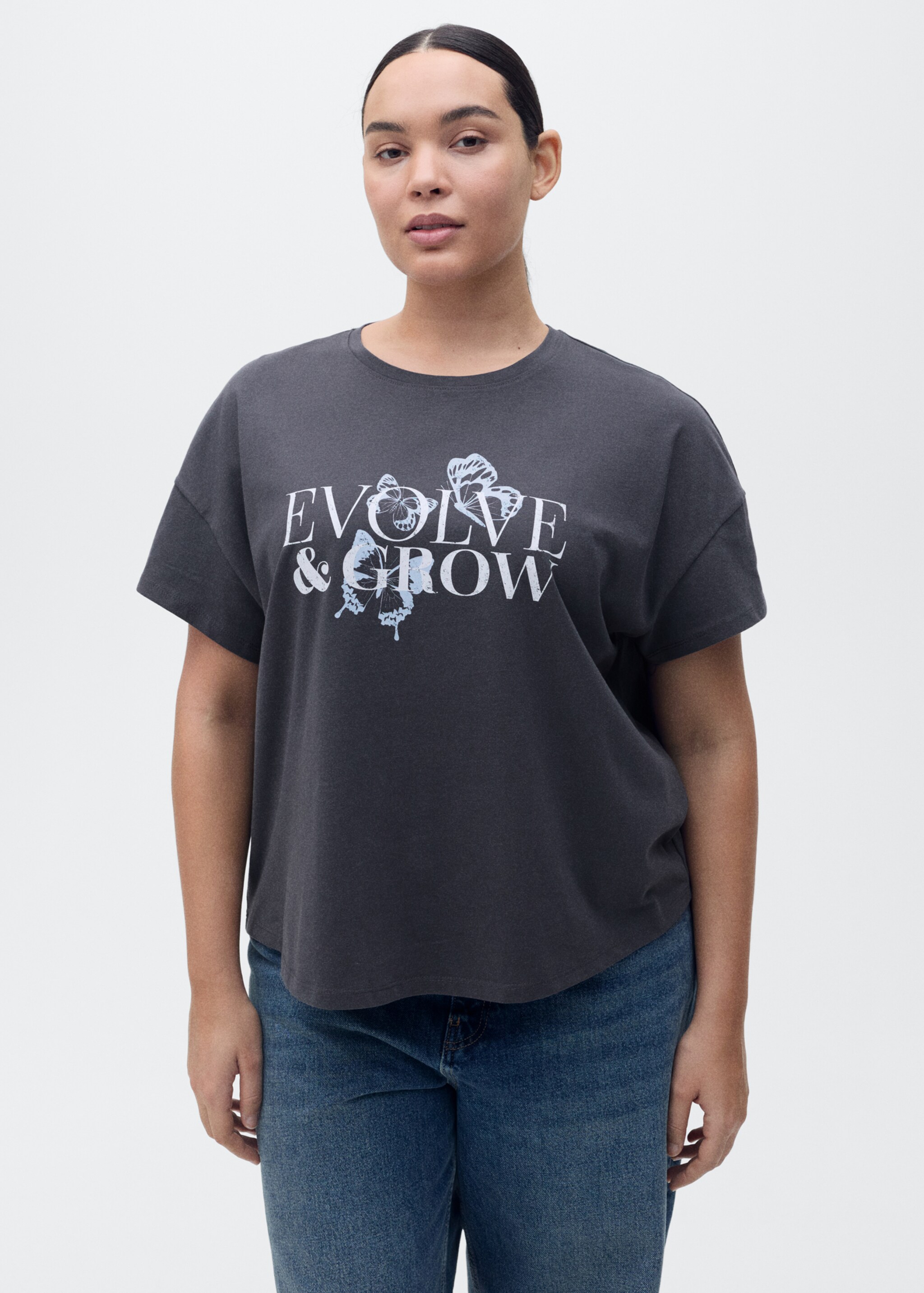 Cotton t-shirt with printed message - Details of the article 5, Charcoal. Ref: 87015746-00.