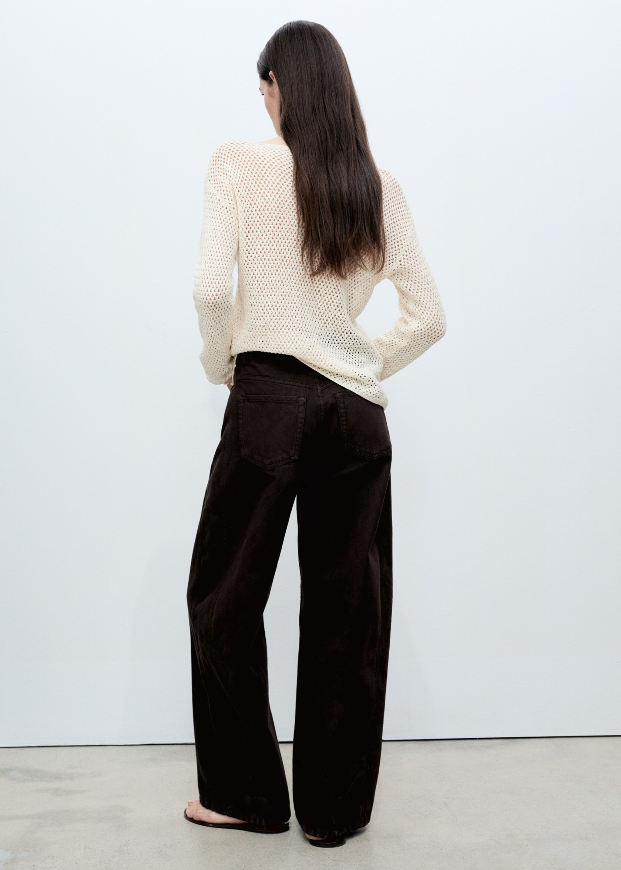 Openwork knitted boat-neck sweater - Reverse of the article, Ecru. Ref: 87015754-00.