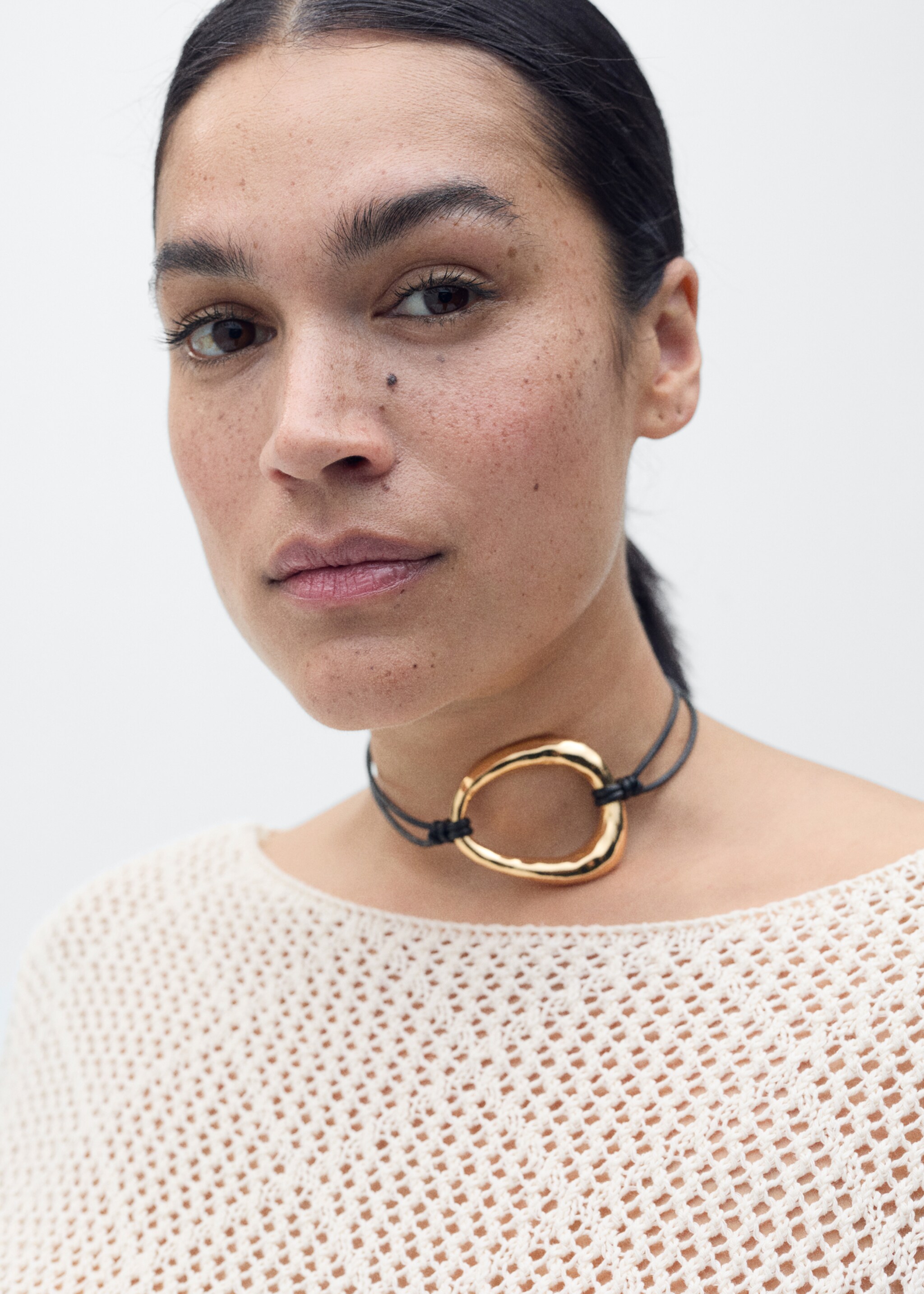 Openwork knitted cotton sweater - Details of the article 4, Ecru. Ref: 87015755-00.