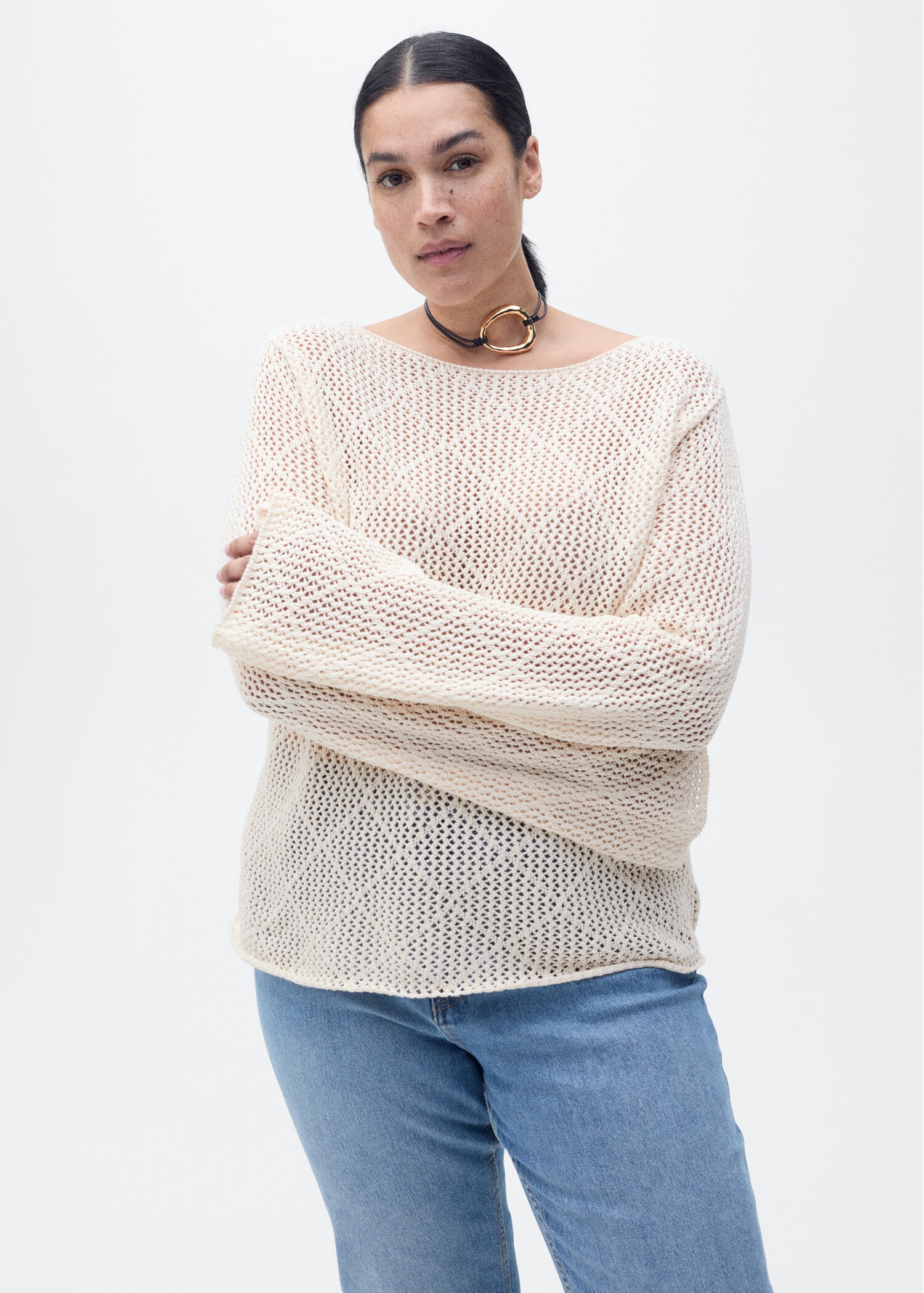 Openwork knitted cotton sweater - Details of the article 5