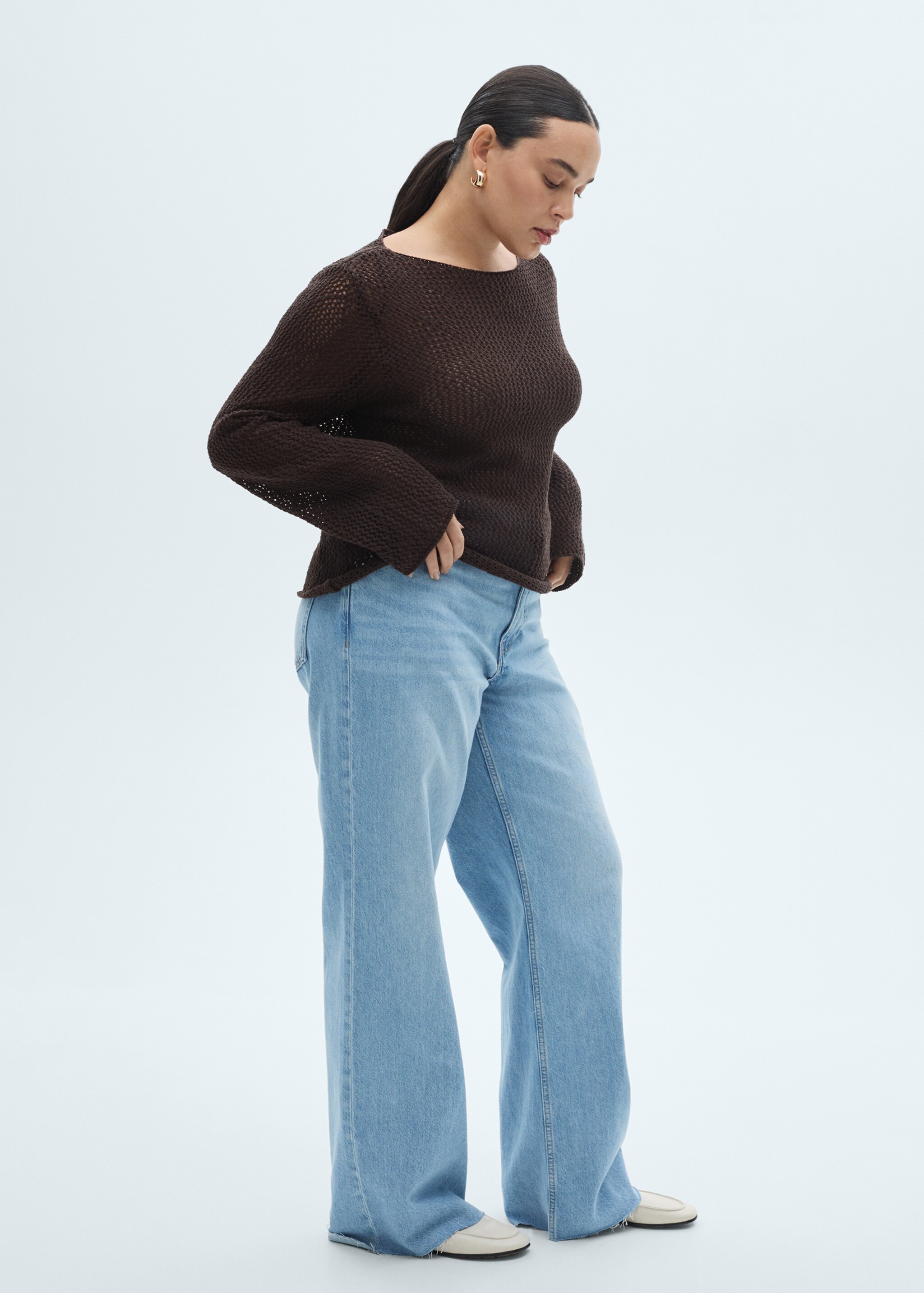 Openwork knitted cotton sweater - Details of the article 3, Chocolate. Ref: 87015755-00.