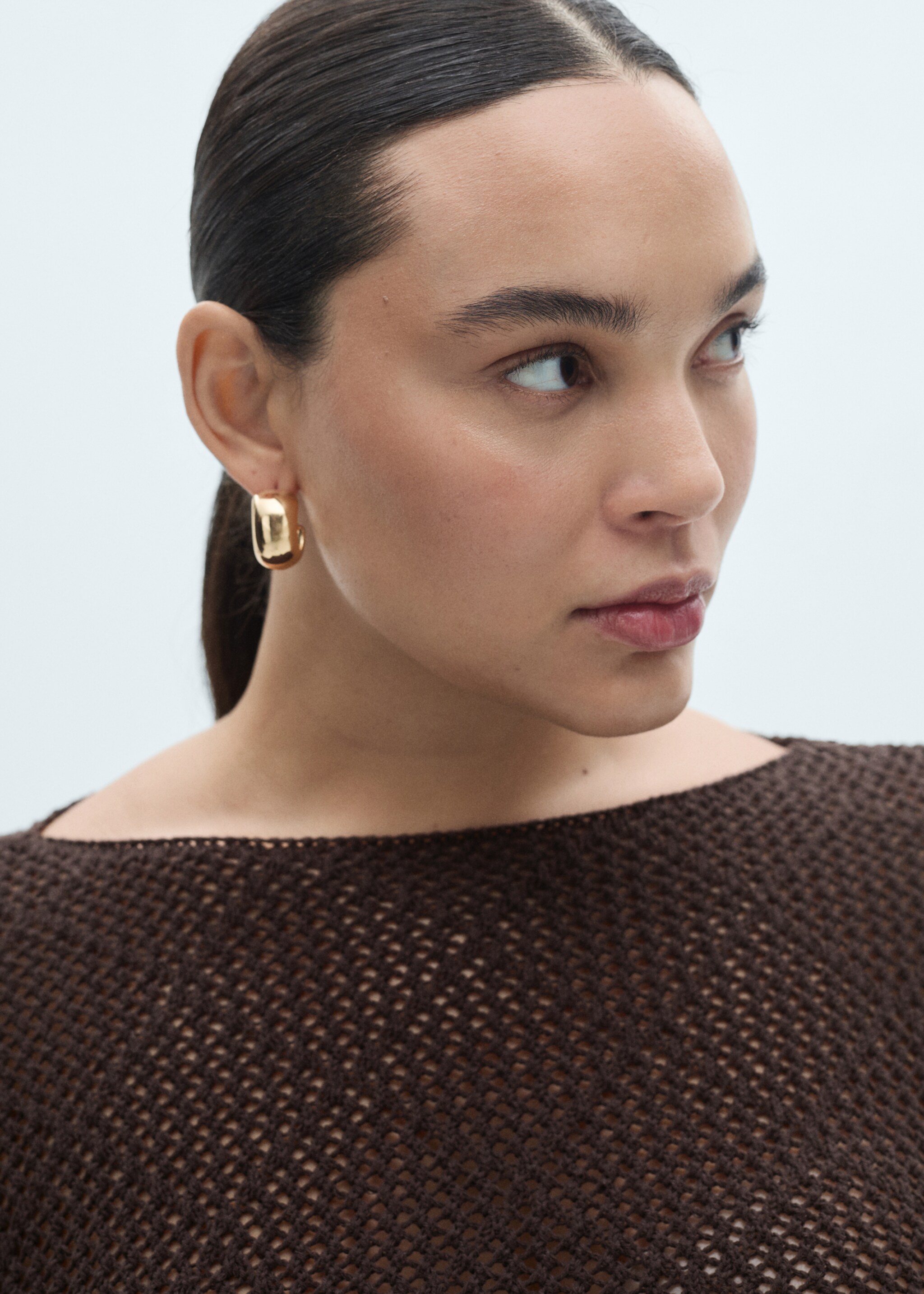 Openwork knitted cotton sweater - Details of the article 4, Chocolate. Ref: 87015755-00.