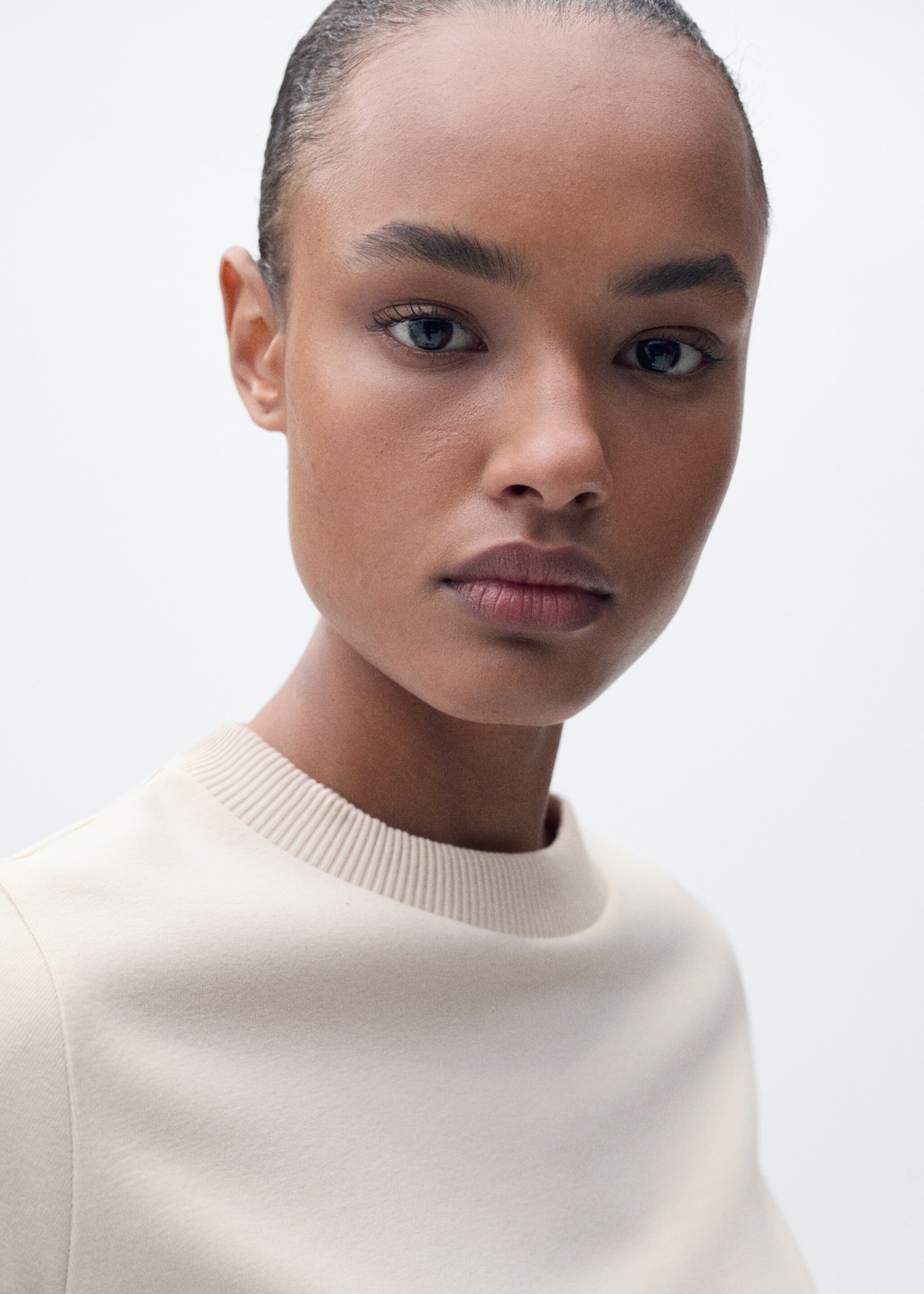 T-Shirt aus Baumwollmischung mit kurzen Ärmeln - Detail des Artikels 1, Beige. Ref: 87015769-00.