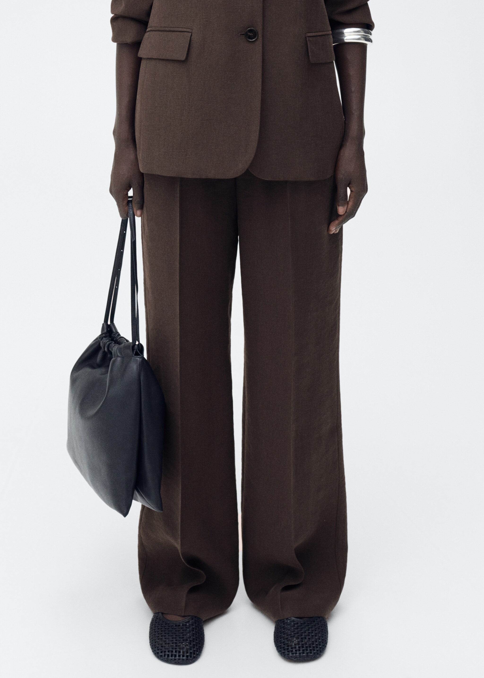 Straight lyocell suit trousers - Medium plane, Brown. Ref: 87015770-00.