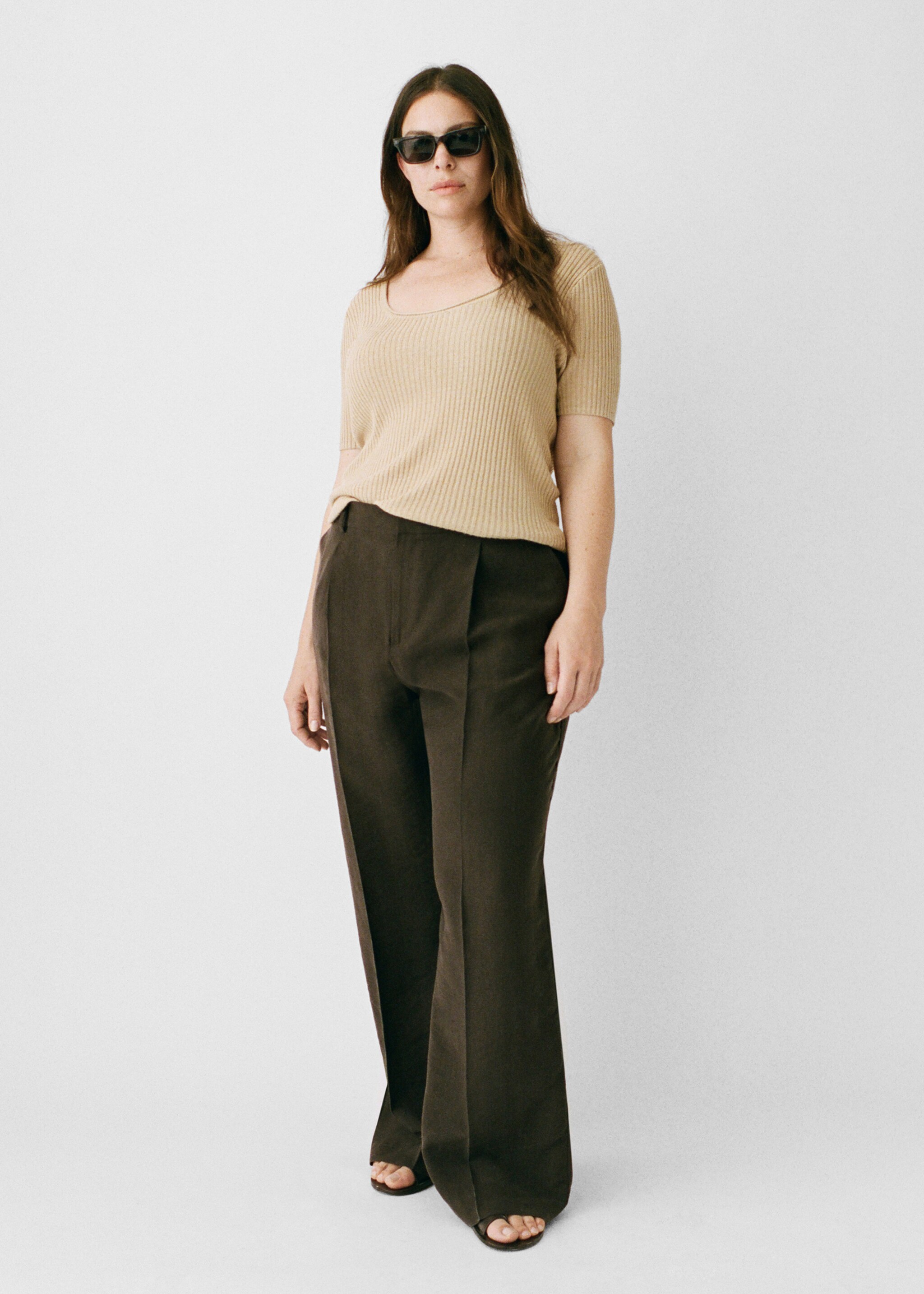 Straight lyocell suit trousers - Details of the article 7, Brown. Ref: 87015770-00.