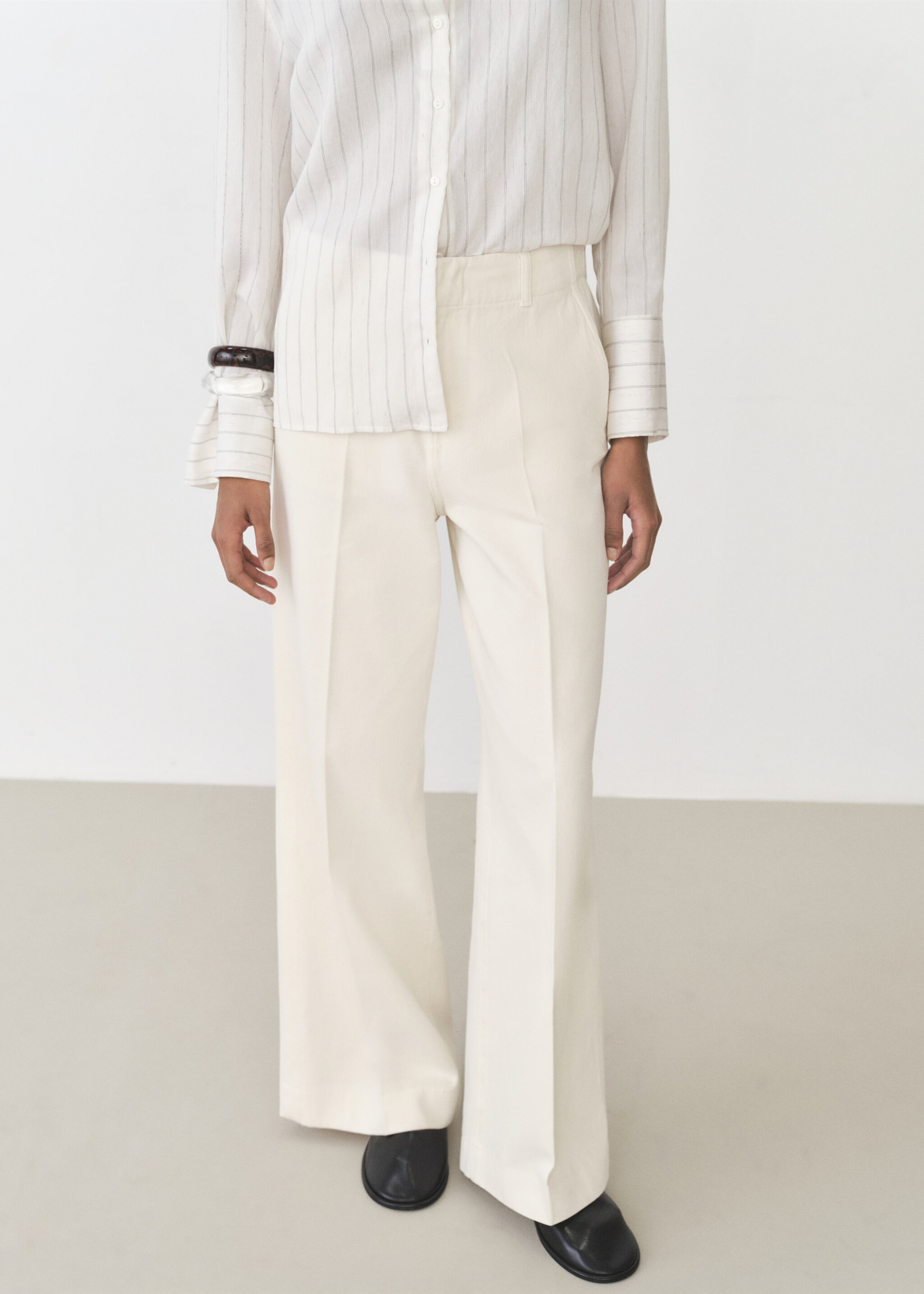 Pantalón wideleg algodón - Plano medio, Crudo. Ref: 87015772-00.