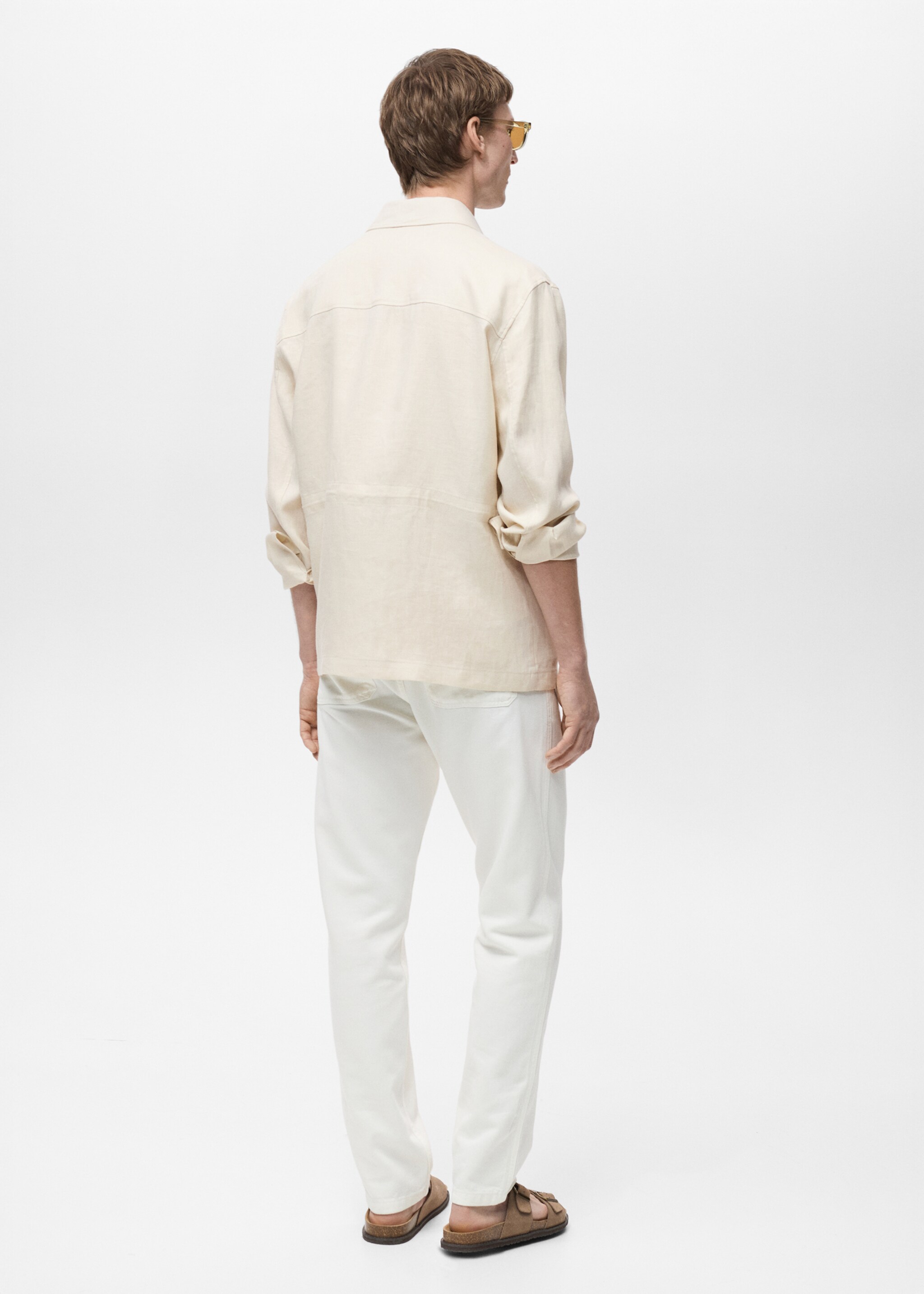 100% linen overshirt with pockets - Reverse of the article, Ivory White. Ref: 87015922-00.