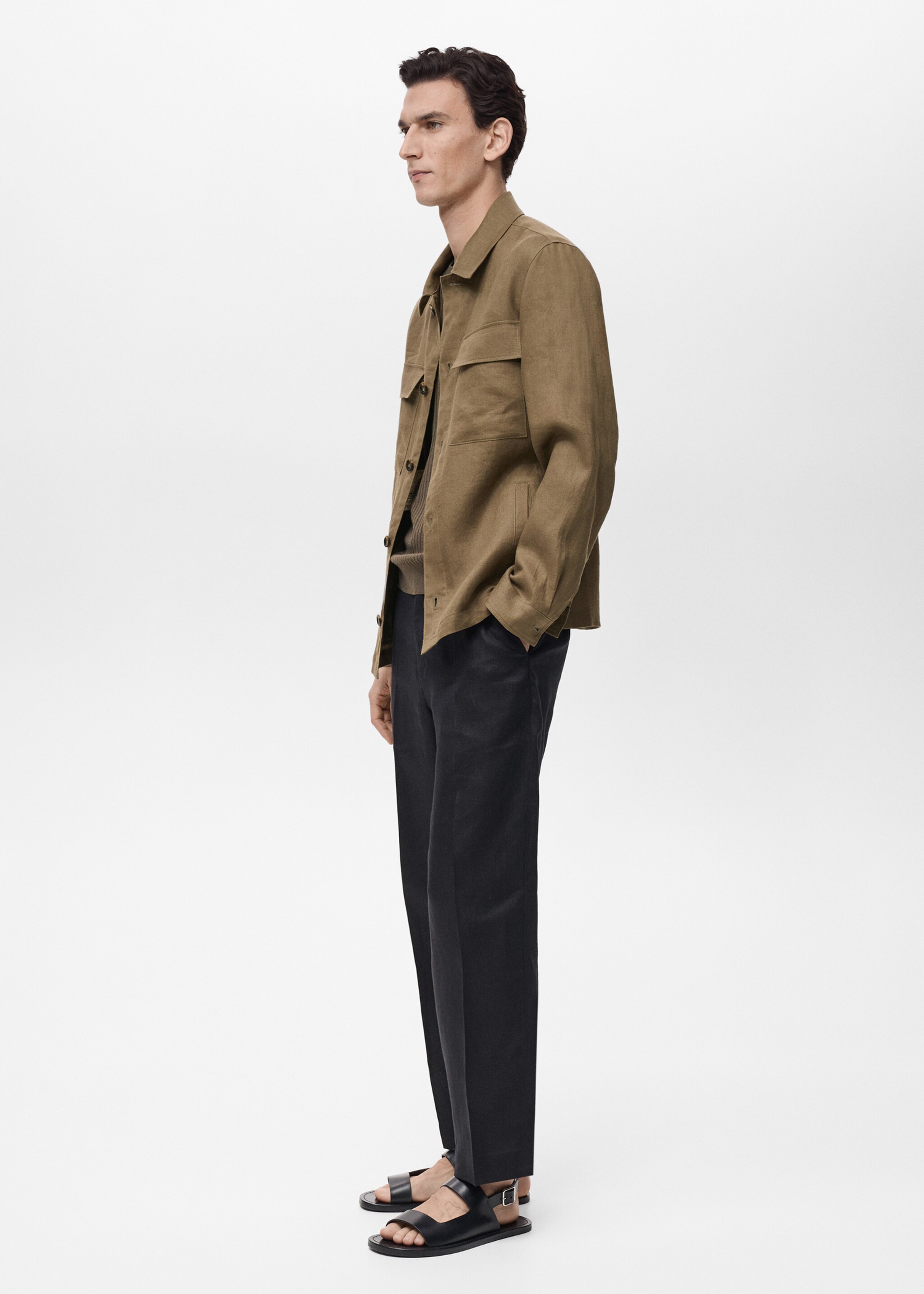 100% linen overshirt with pockets - Details of the article 2, Khaki. Ref: 87015922-00.