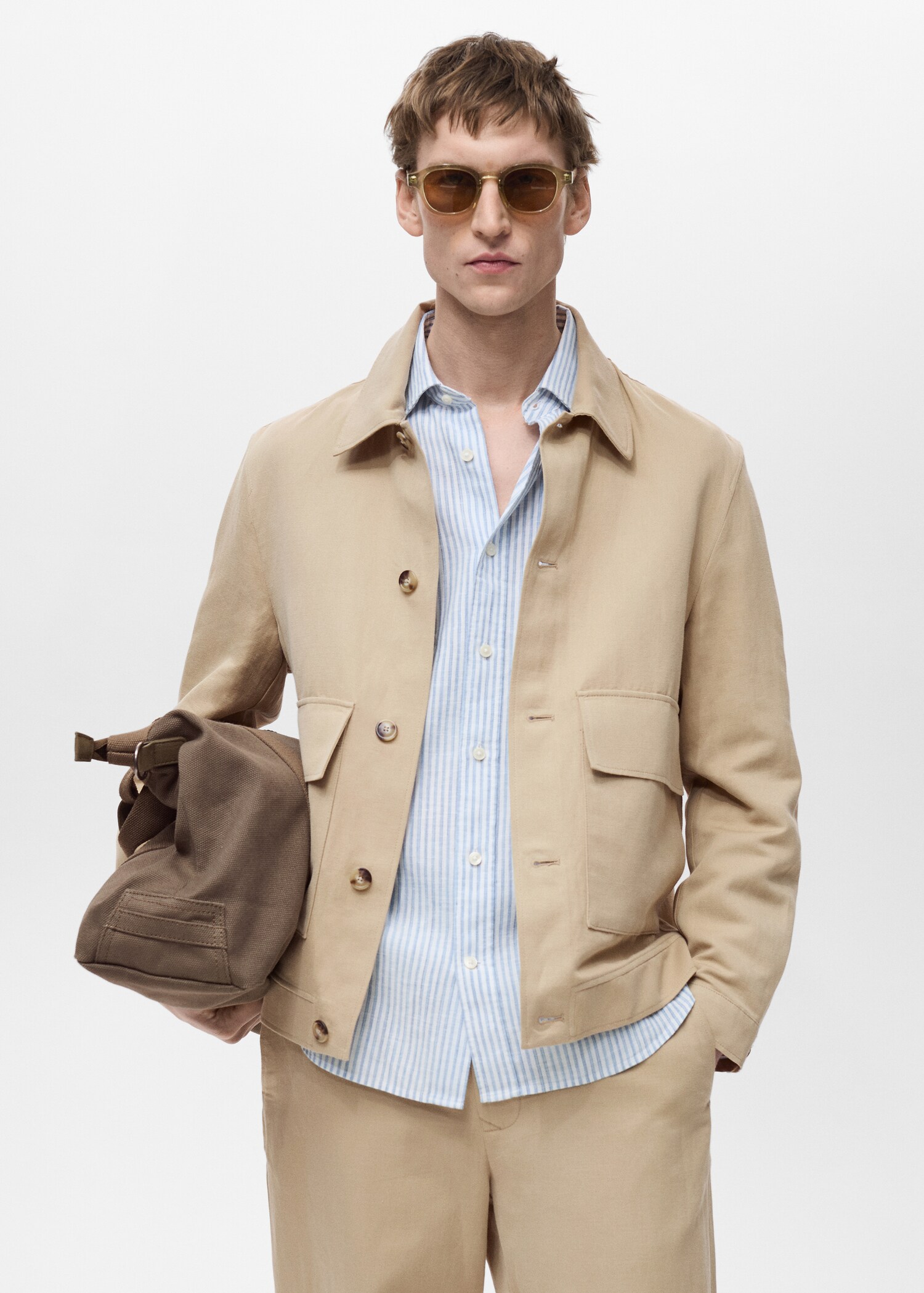 Linen-blend jacket with pockets - Medium plane