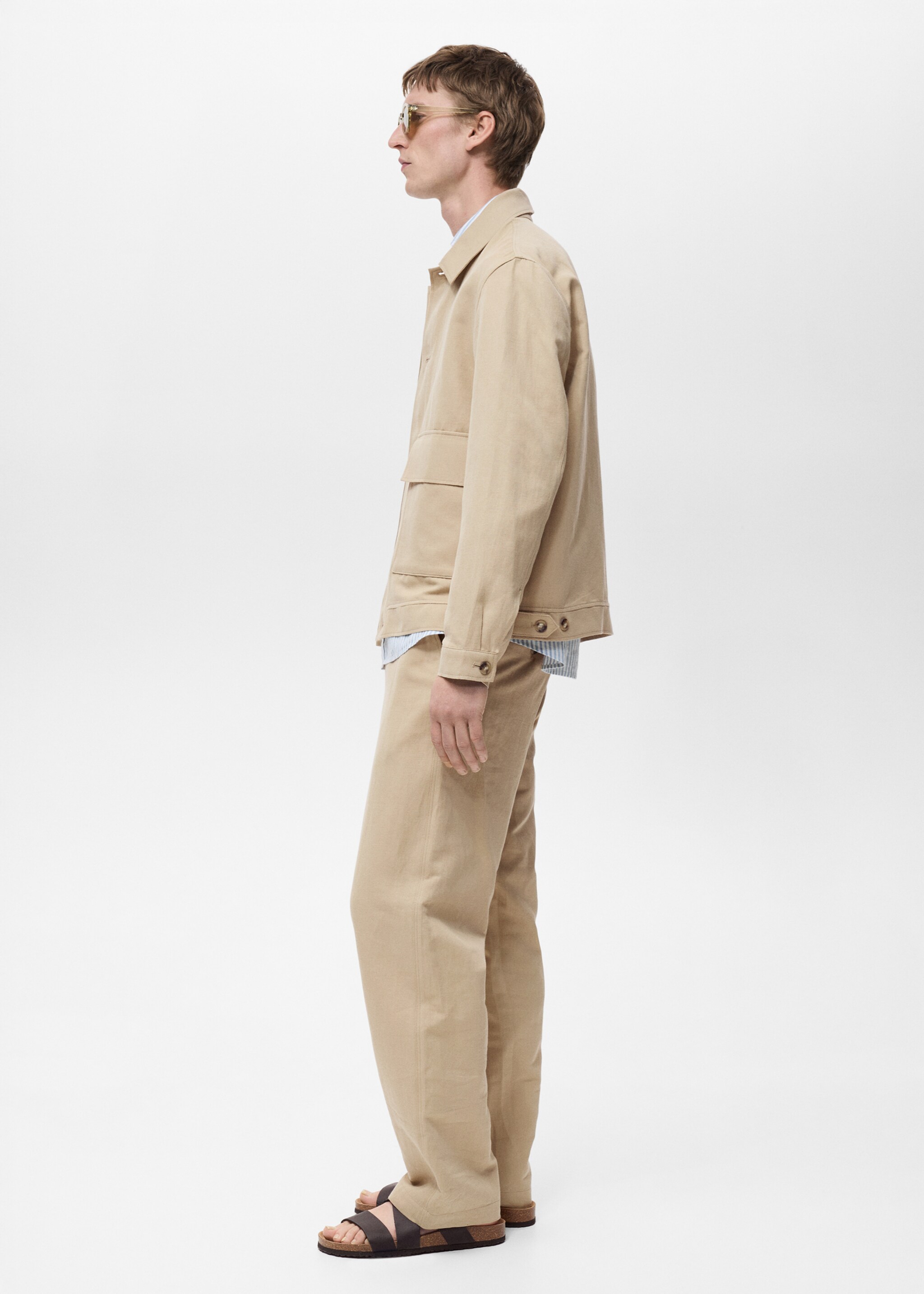 Linen-blend jacket with pockets - Details of the article 2, Beige. Ref: 87015923-00.