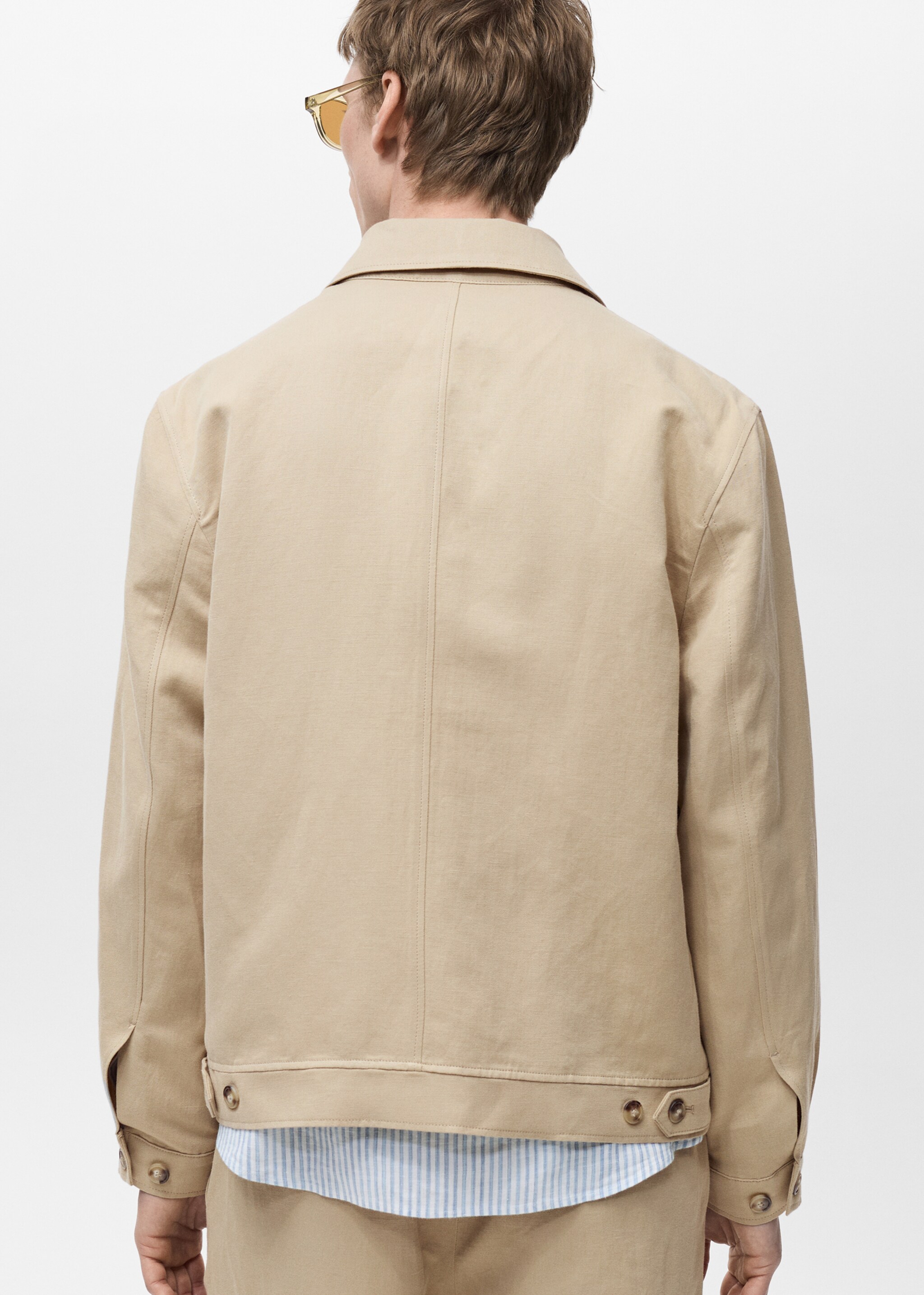 Linen-blend jacket with pockets - Reverse of the article, Beige. Ref: 87015923-00.