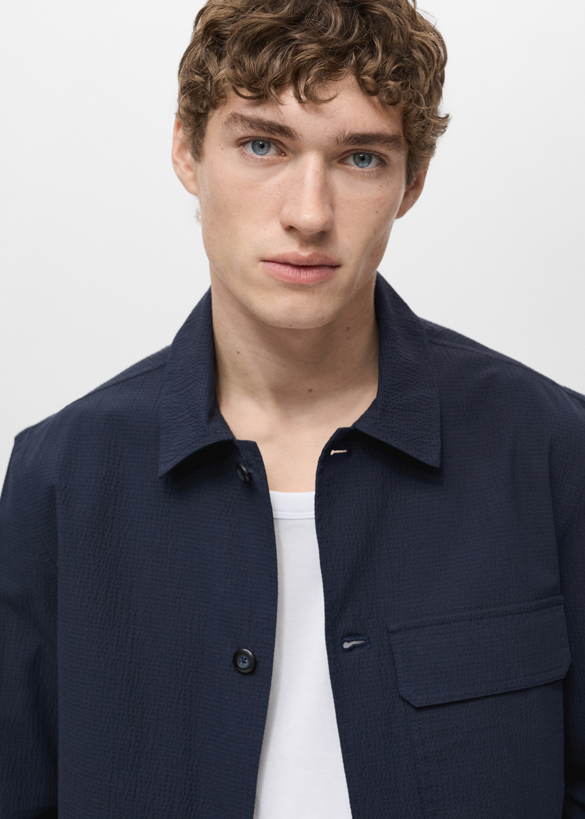 Cotton seersucker jacket - Details of the article 1, Dark Navy. Ref: 87015927-00.