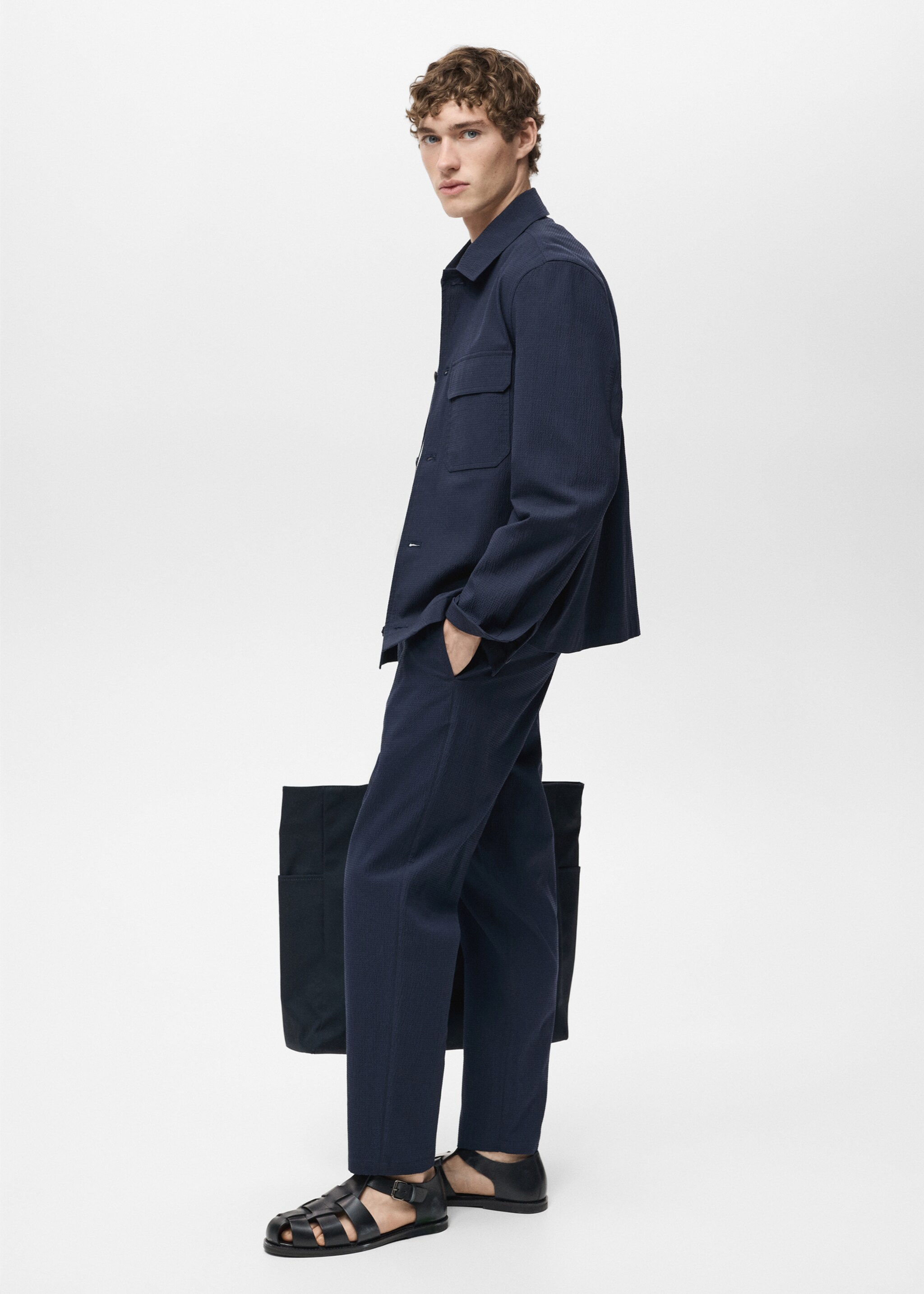 Cotton seersucker jacket - Details of the article 2, Dark Navy. Ref: 87015927-00.