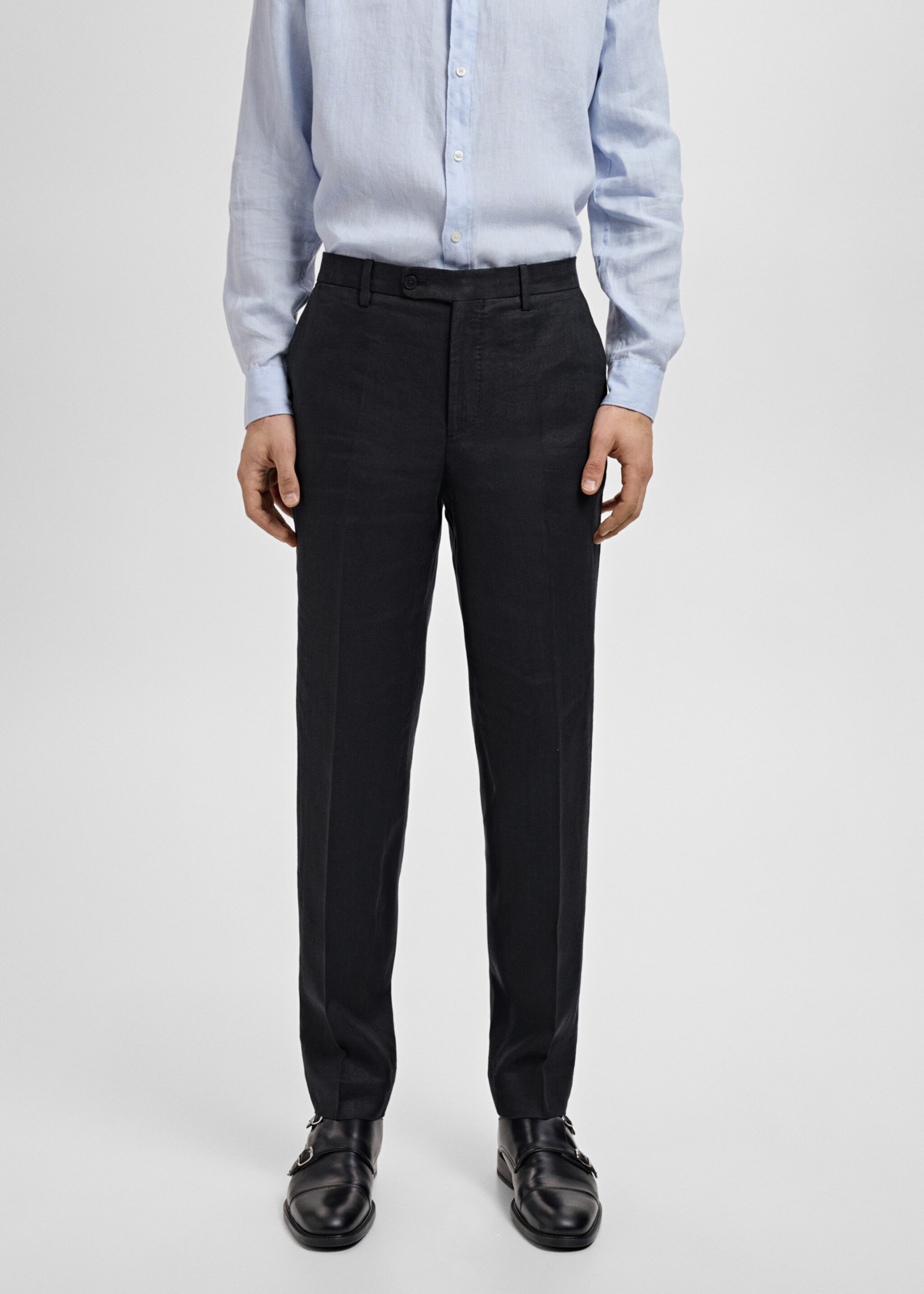Amalfi 100% linen slim-fit suit trousers - Medium plane, Black. Ref: 87015932-00.