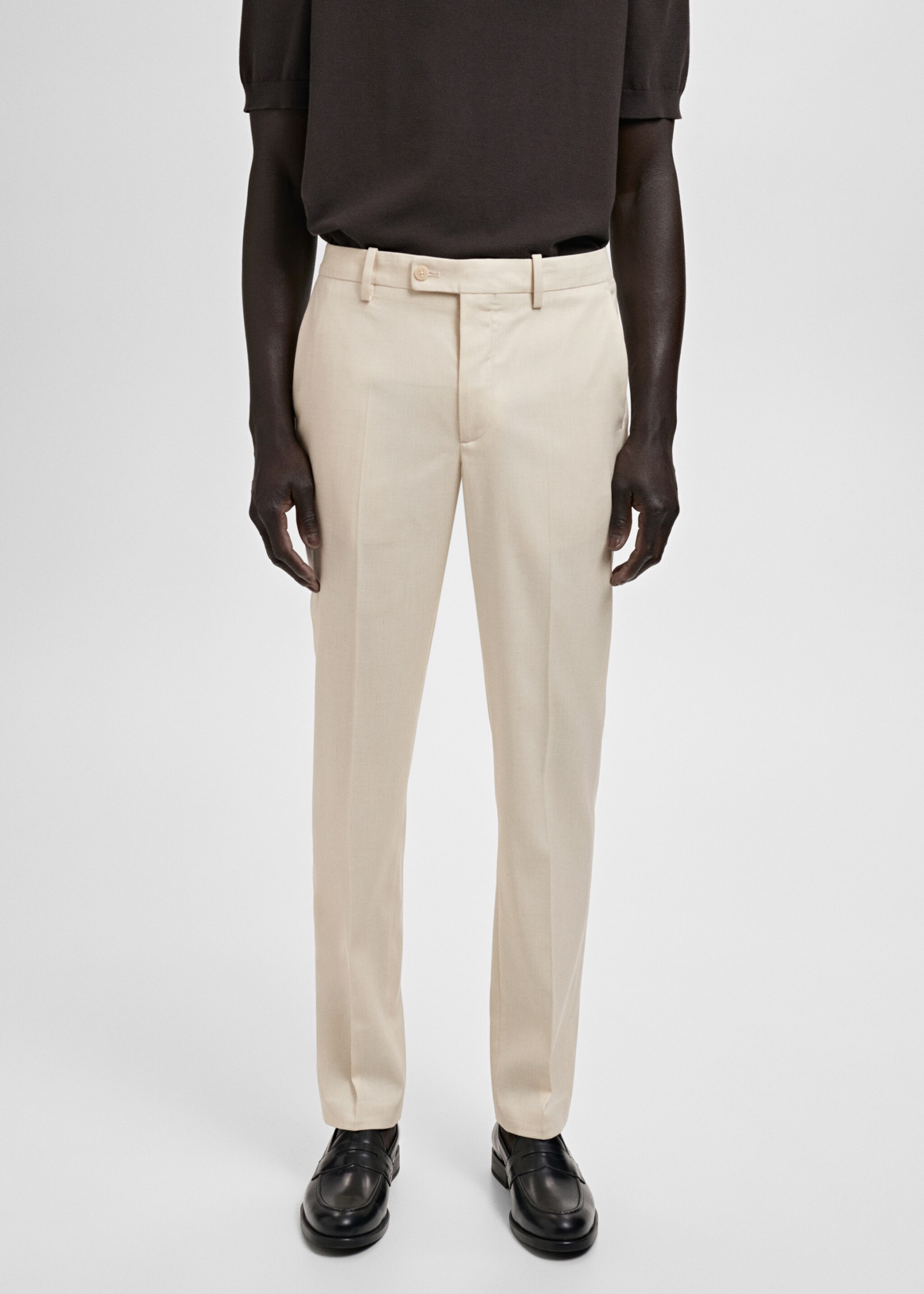 Milan slim-fit suit trousers - Medium plane, Ecru. Ref: 87015933-00.