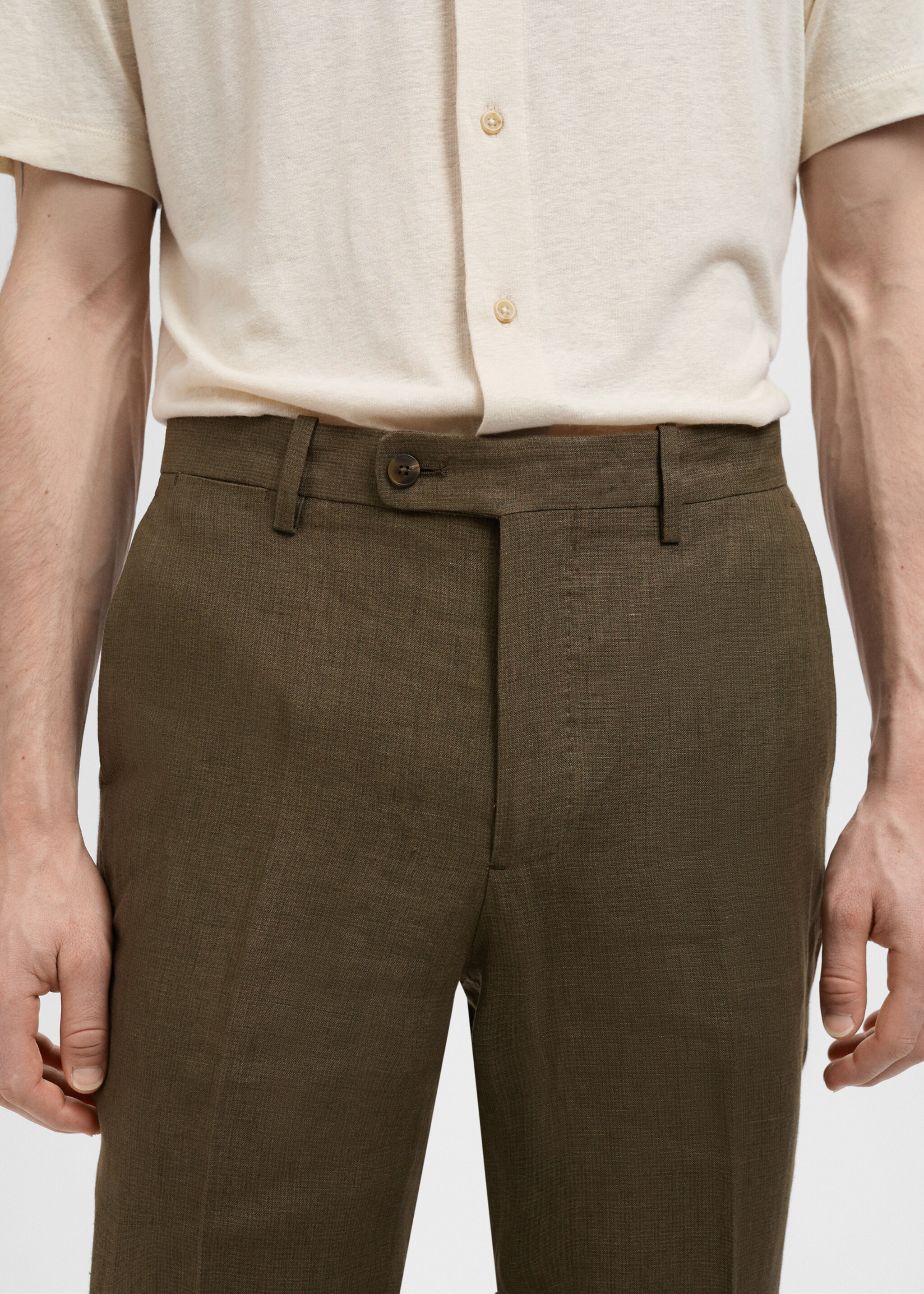 Amalfi 100% linen slim-fit suit trousers - Details of the article 1, Khaki. Ref: 87015937-00.