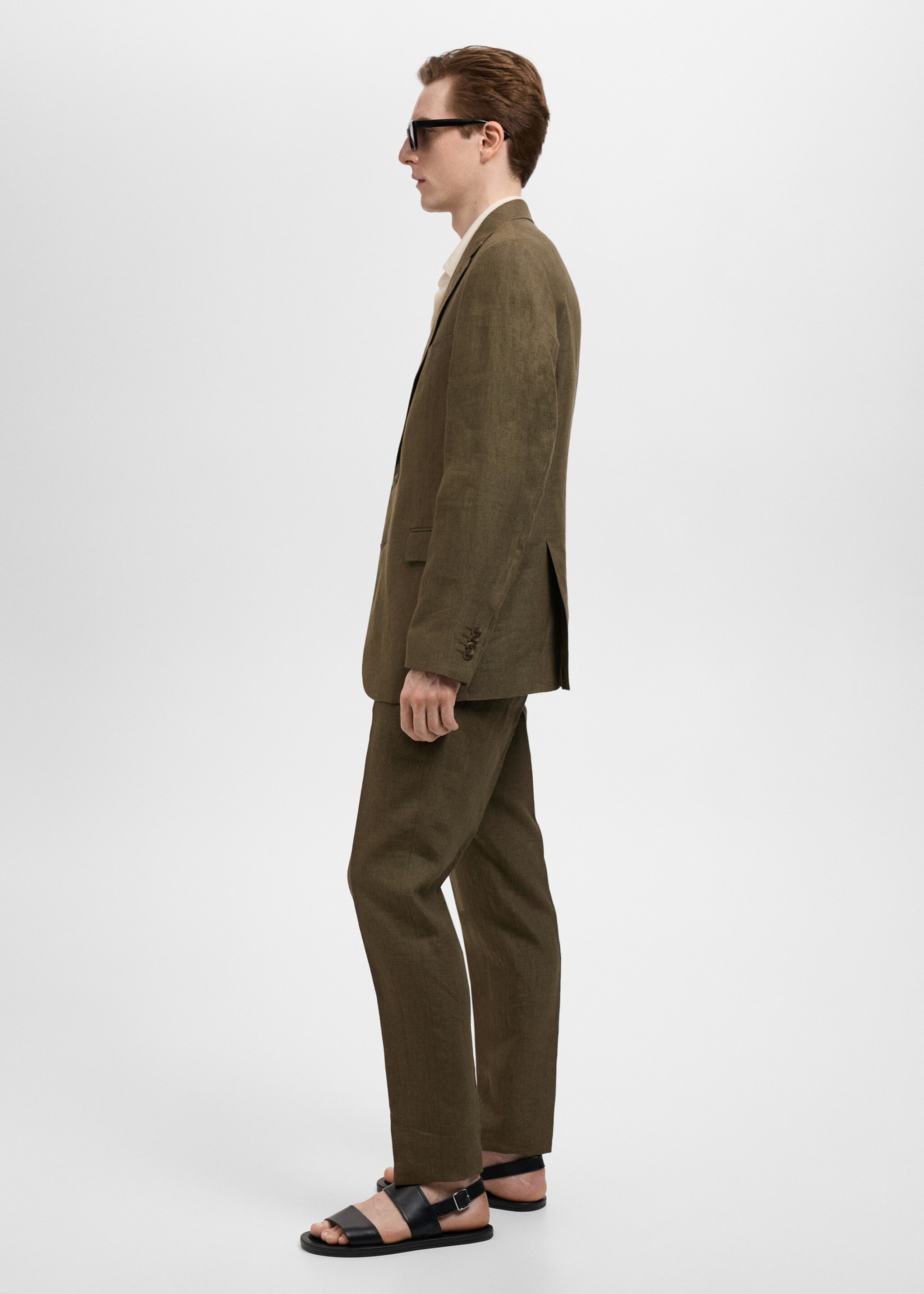 Amalfi 100% linen slim-fit suit trousers - Details of the article 2, Khaki. Ref: 87015937-00.