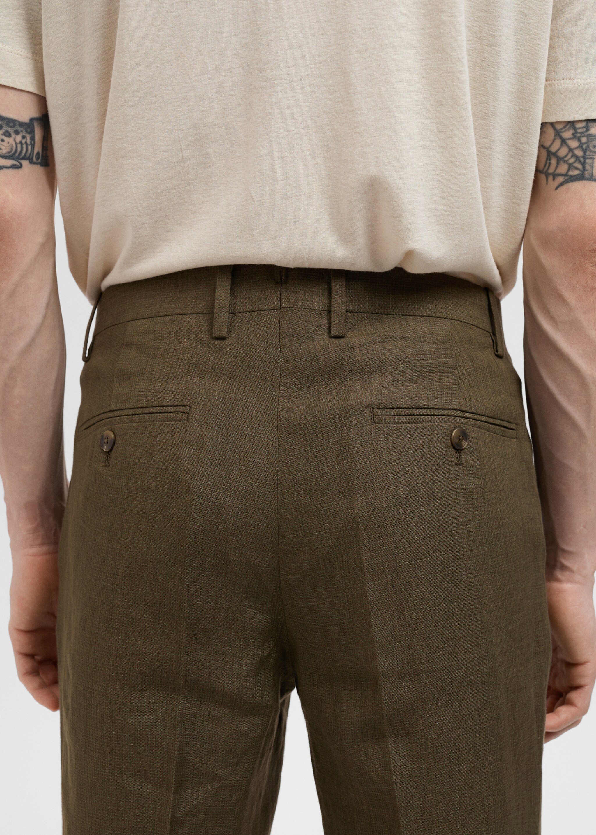 Amalfi 100% linen slim-fit suit trousers - Details of the article 6, Khaki. Ref: 87015937-00.