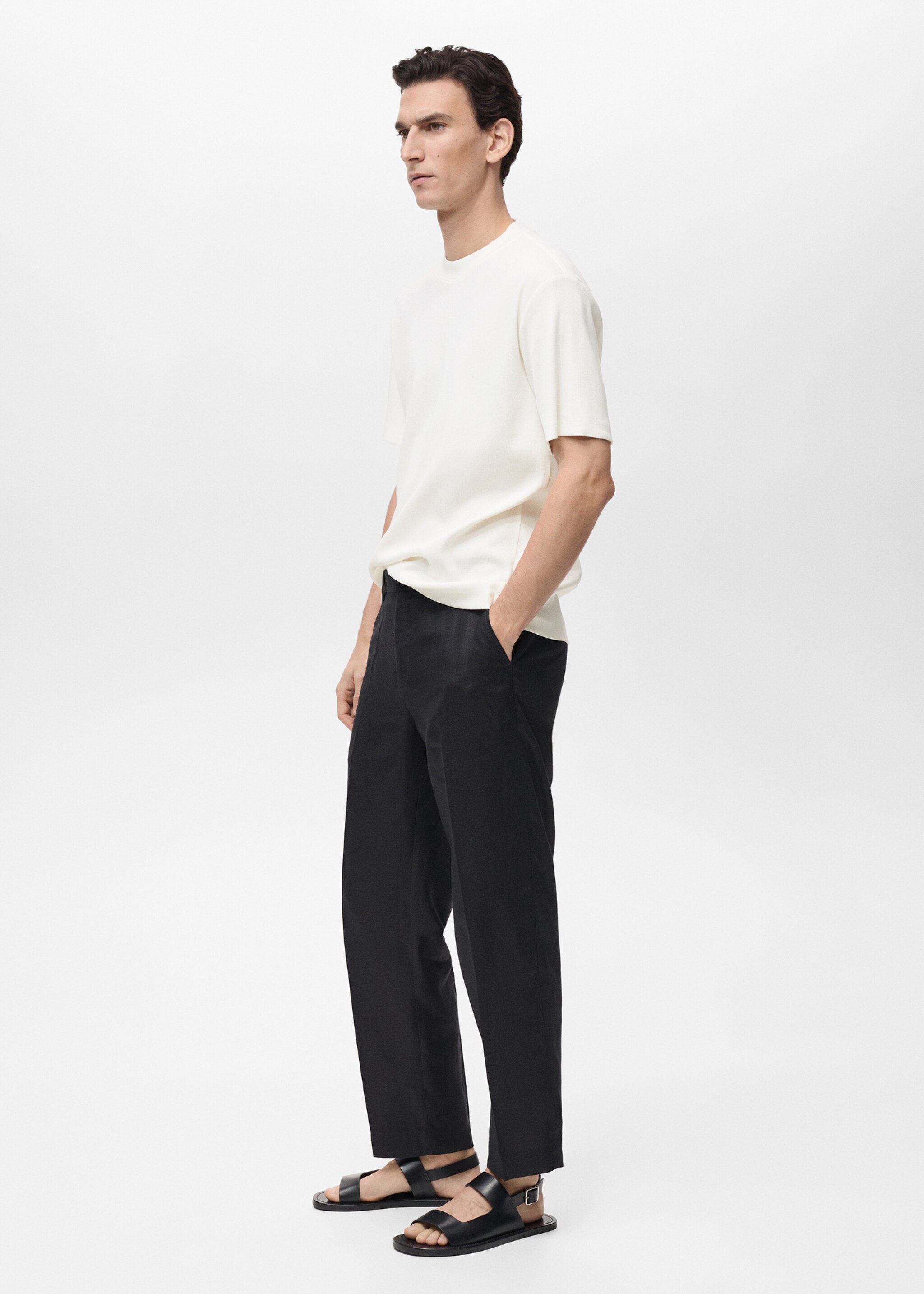 Regular fit ribbed cotton t-shirt - Details of the article 2, Ivory White. Ref: 87015940-00.