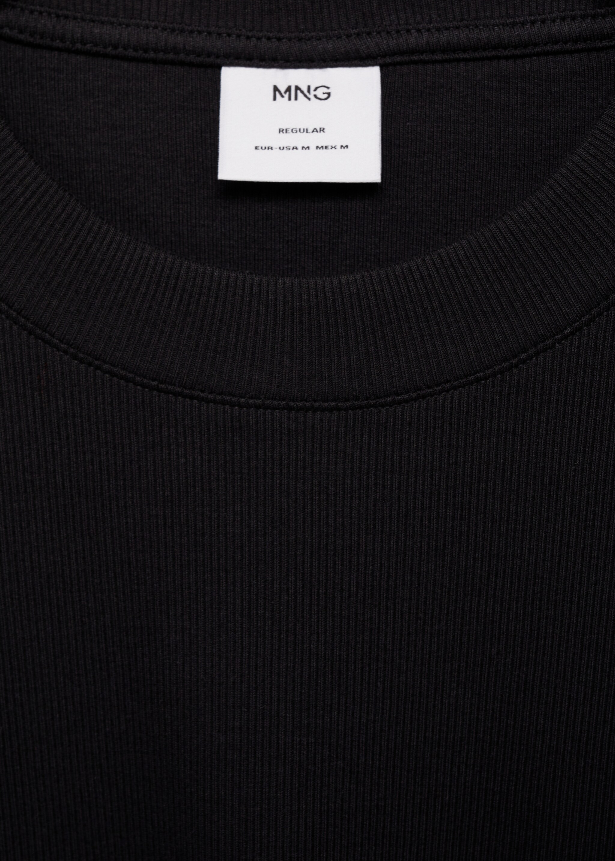 Regular fit ribbed cotton t-shirt - Details of the article 8, Black. Ref: 87015940-00.