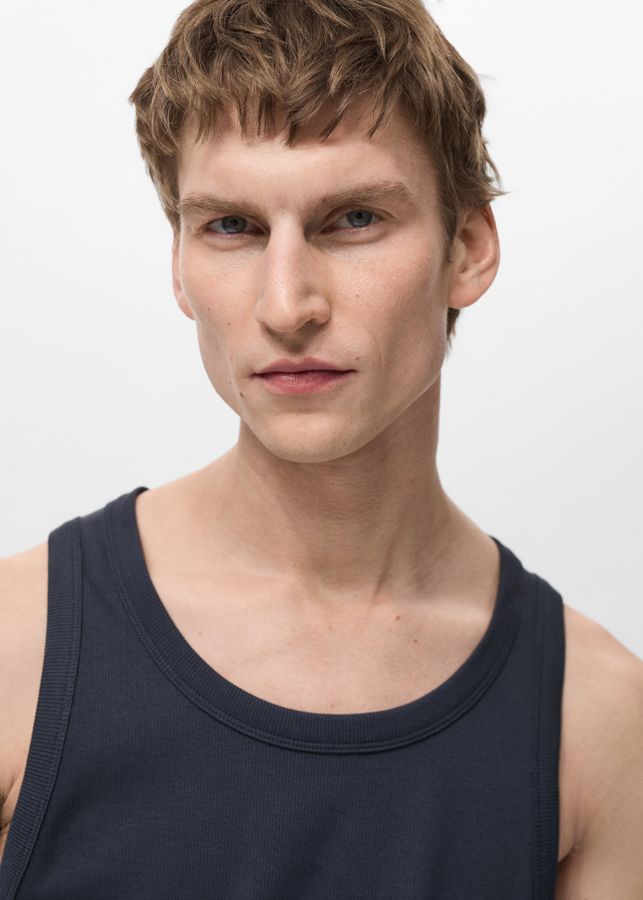Slim-fit ribbed tank top - Details of the article 1, Dark Navy. Ref: 87015941-00.