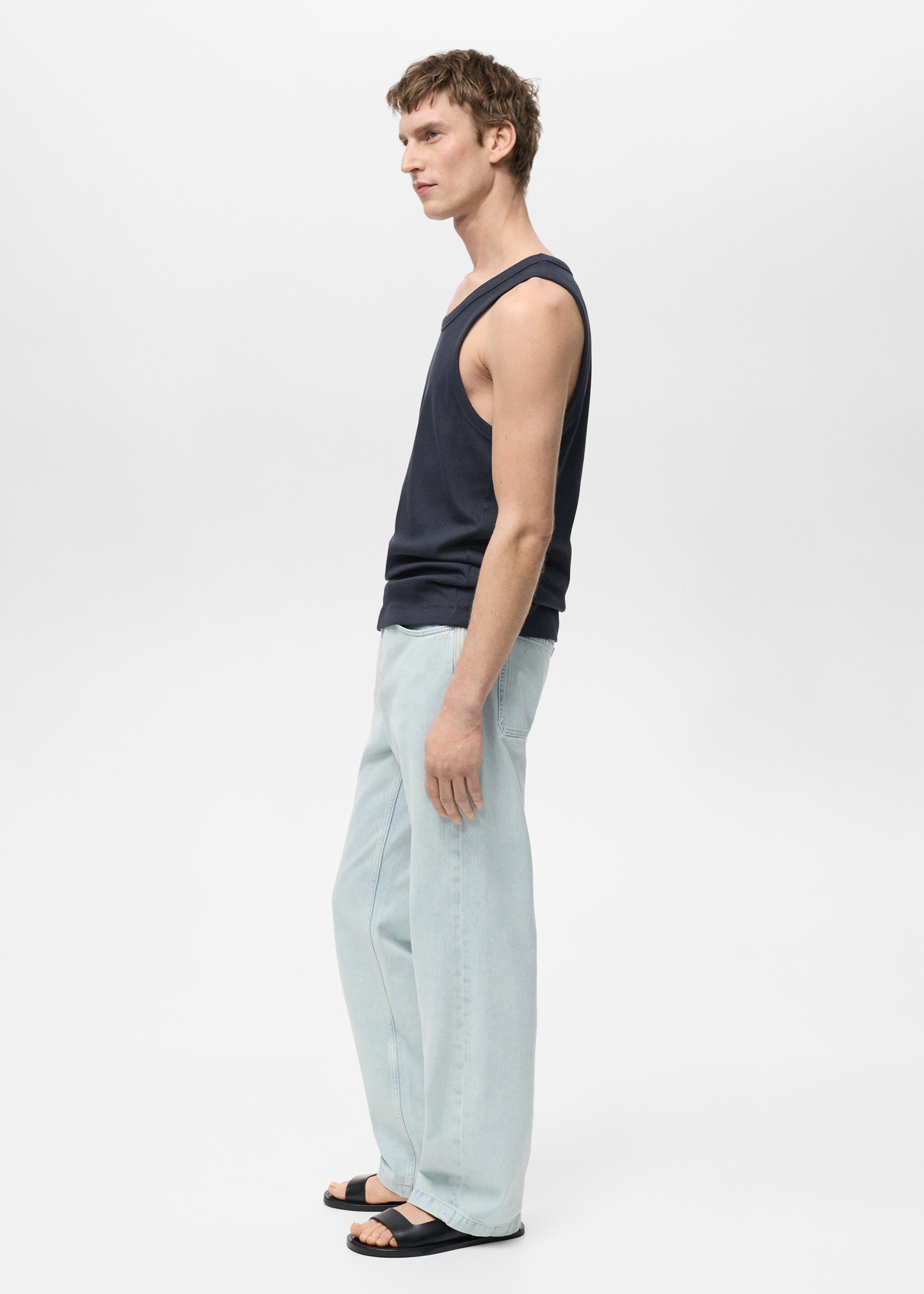 Slim-fit ribbed tank top - Details of the article 2, Dark Navy. Ref: 87015941-00.