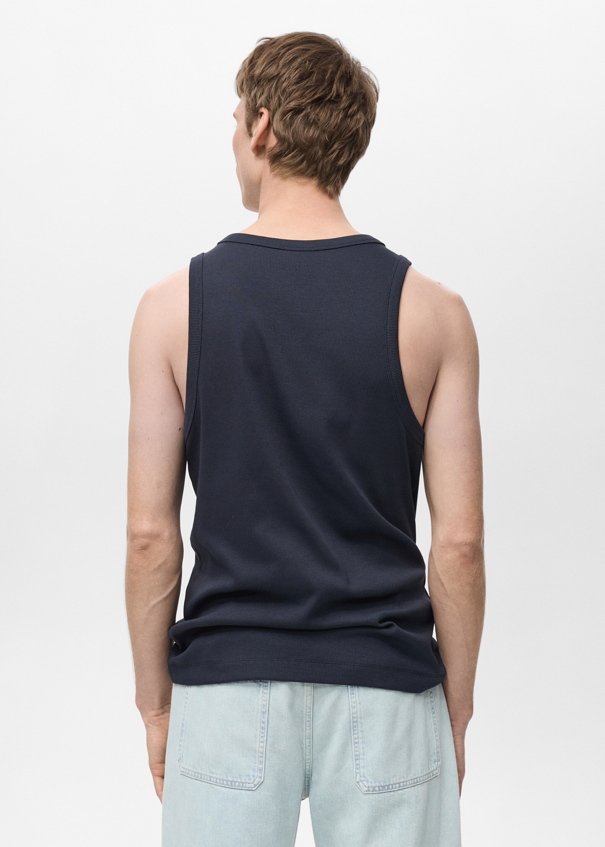 Slim-fit ribbed tank top - Reverse of the article, Dark Navy. Ref: 87015941-00.