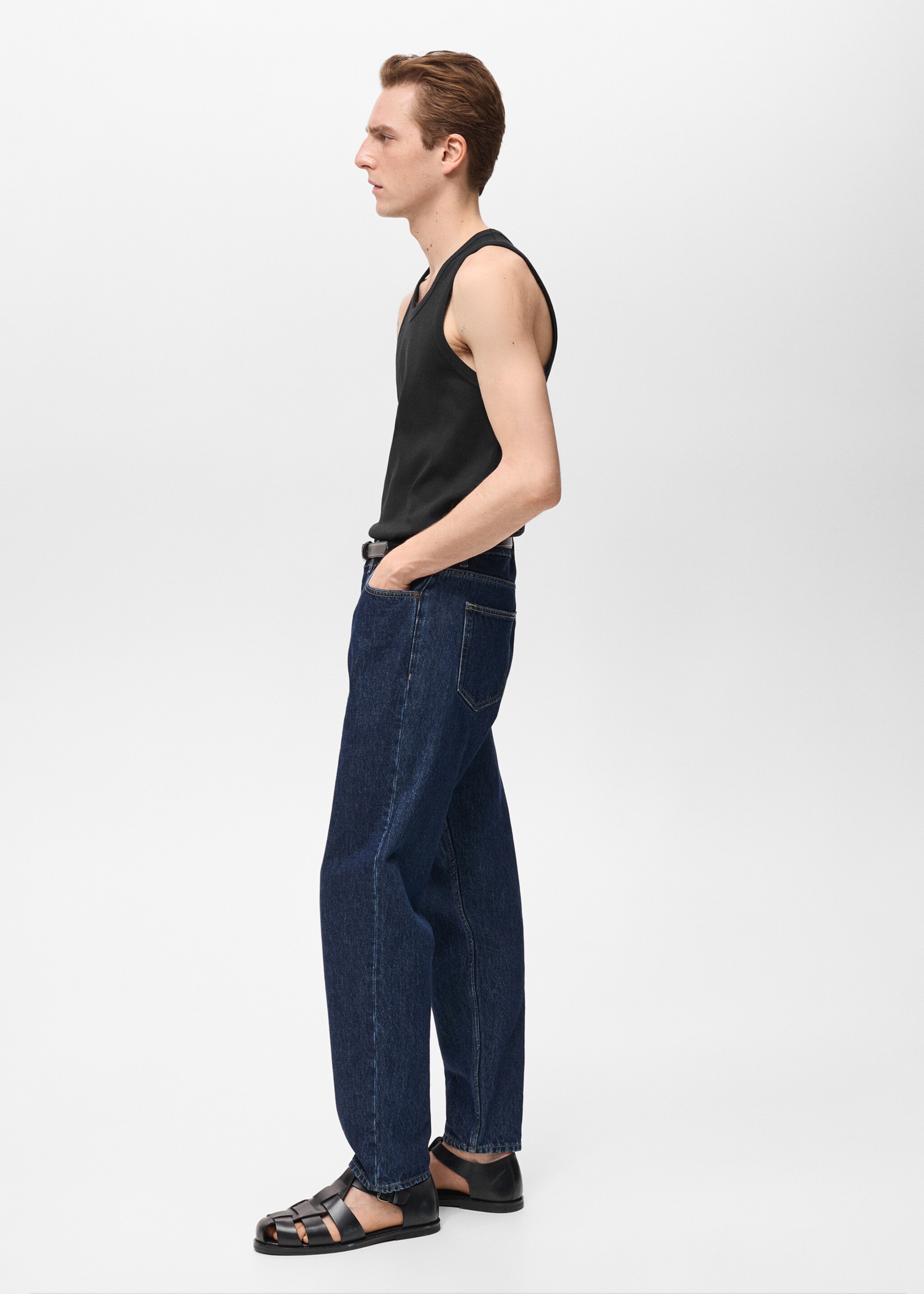 Slim-fit ribbed tank top - Details of the article 2, Black. Ref: 87015941-00.