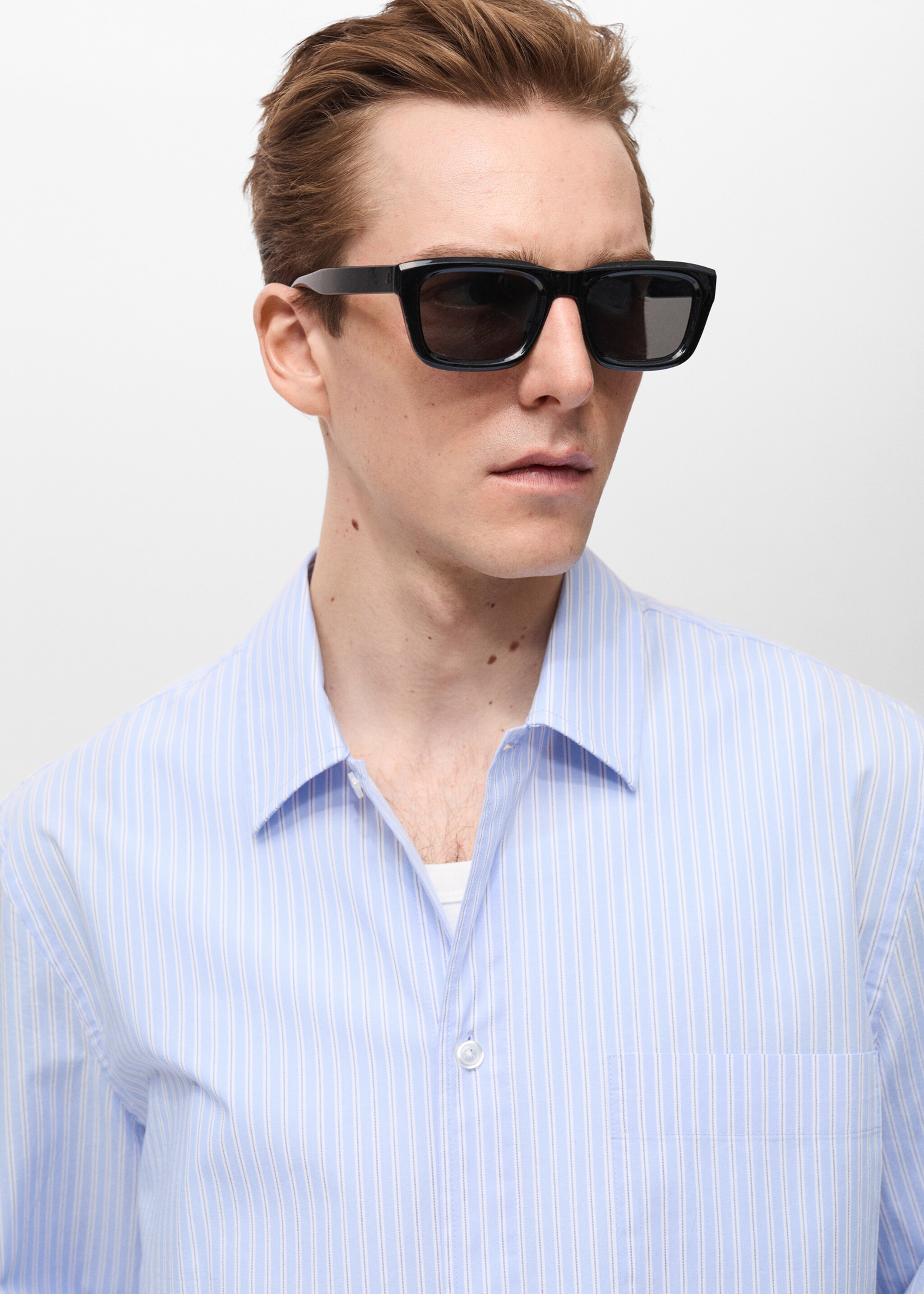 Gestreept regular-fit overhemd 100% katoen - Detail van het artikel 1, Hemelsblauw. Ref: 87015942-00.