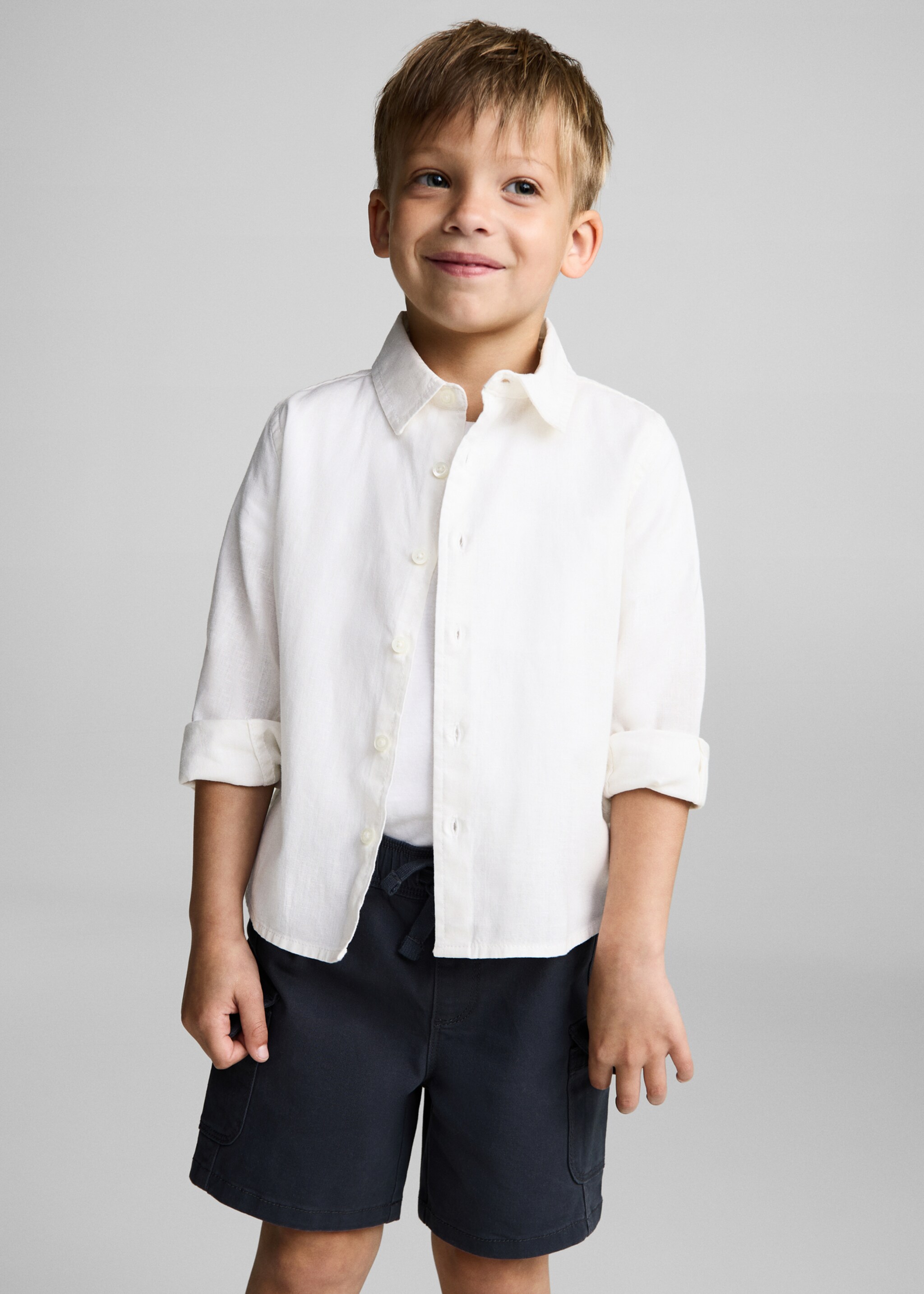 Πουκάμισο βαμβάκι και λινό - Μεσαίο πλάνο, Υπόλευκο. Ref: 87015945-00.