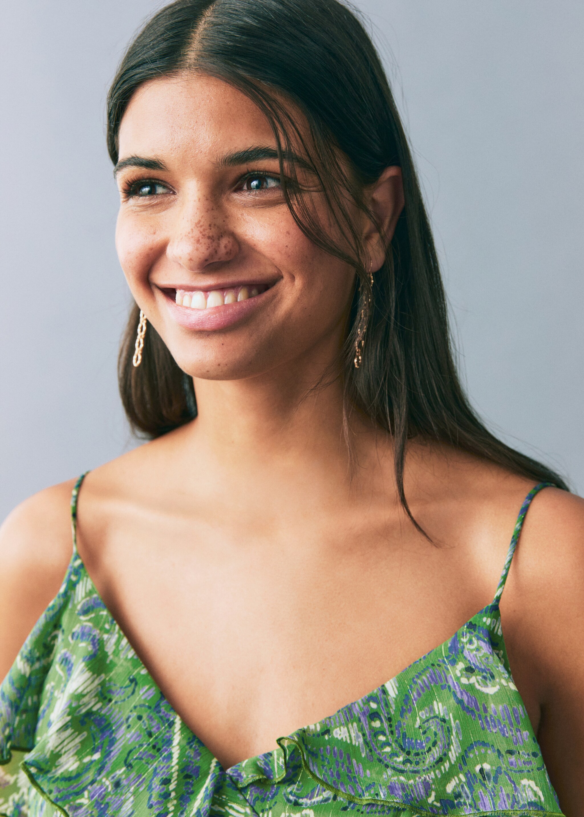 Volang tryck klänning - Detaljer om artikeln 1, Grön. Ref: 87016373-00.