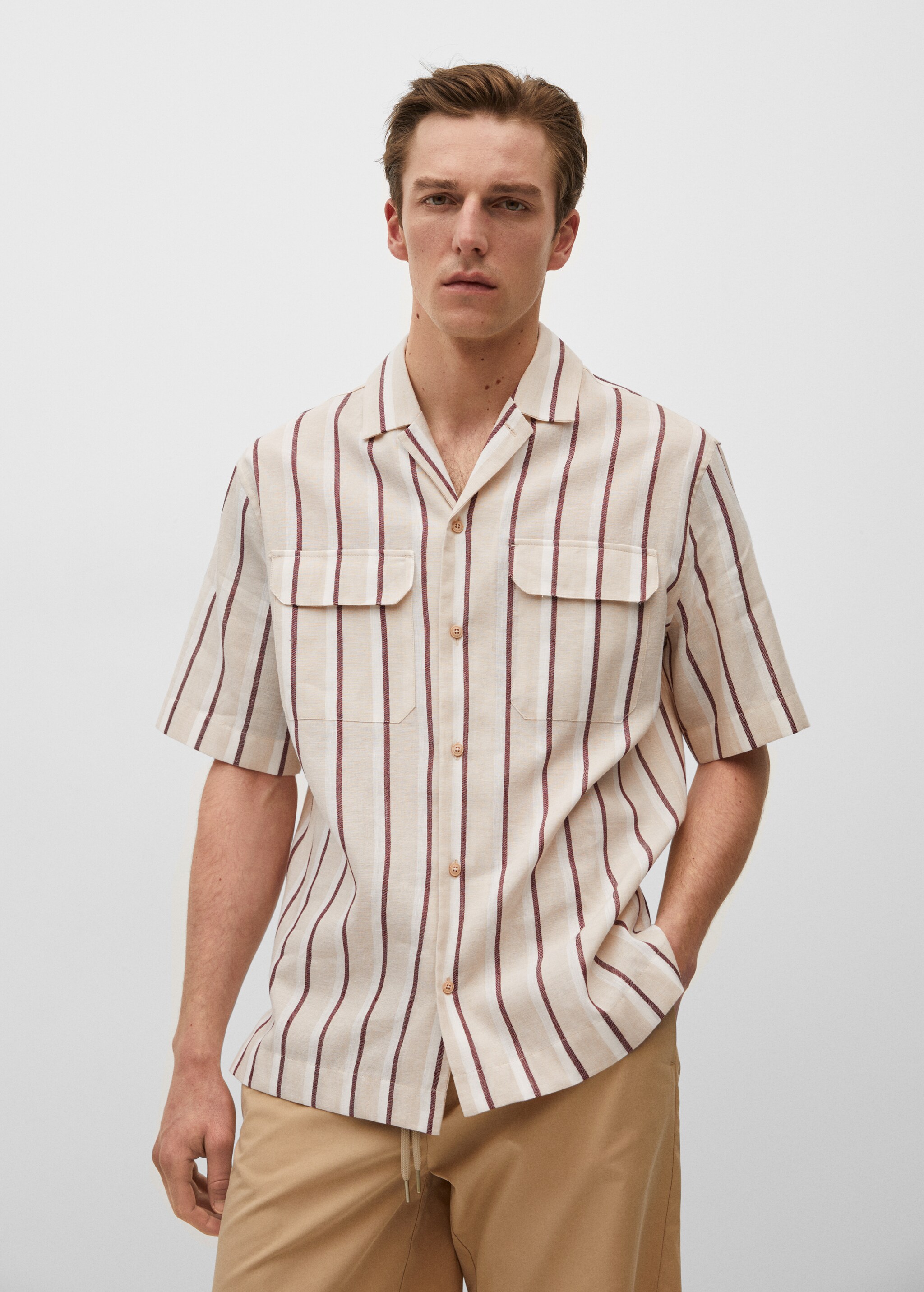 Camisa regular fit lino rayas  - Plano medio