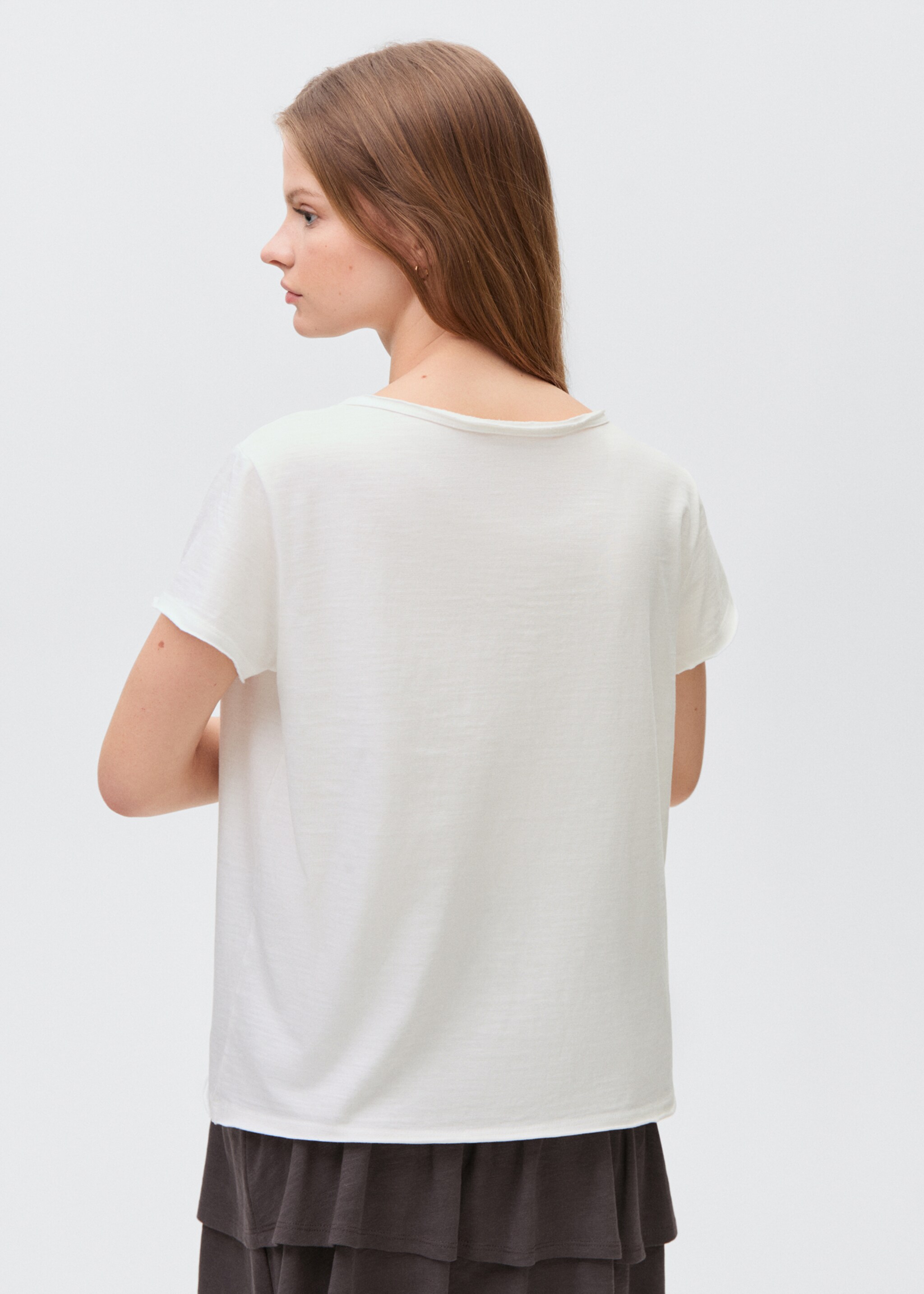 V-neck cotton T-shirt - Reverse of the article, Off White. Ref: 87017686-00.