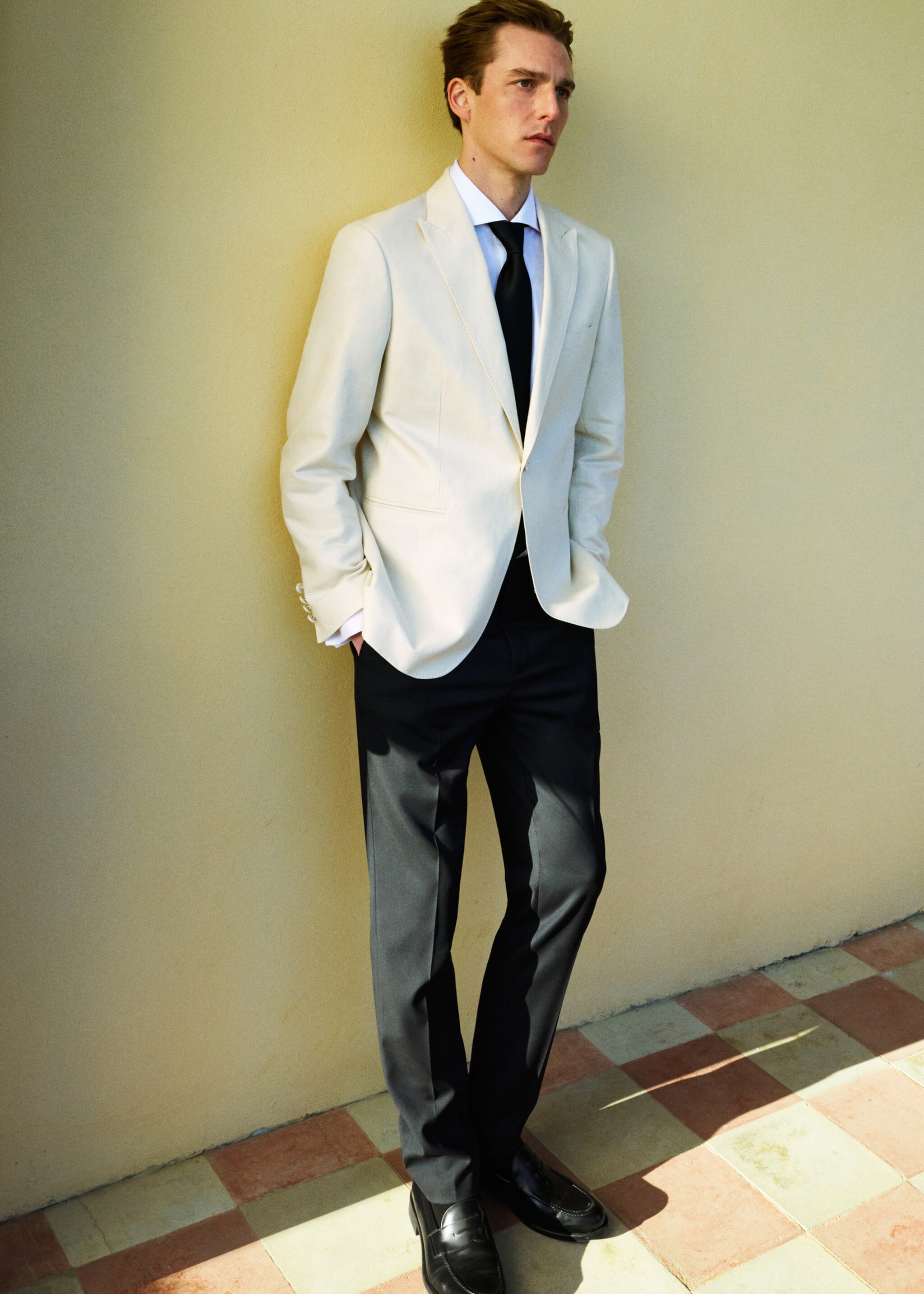 Straight-fit suit trousers - Details of the article 5, Black. Ref: 87017893-00.