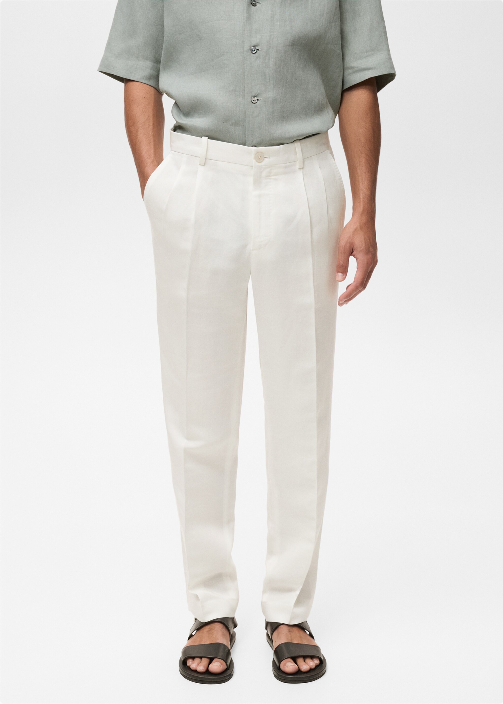 Linen-blend pleated trousers - Medium plane, Off White. Ref: 87017895-00.