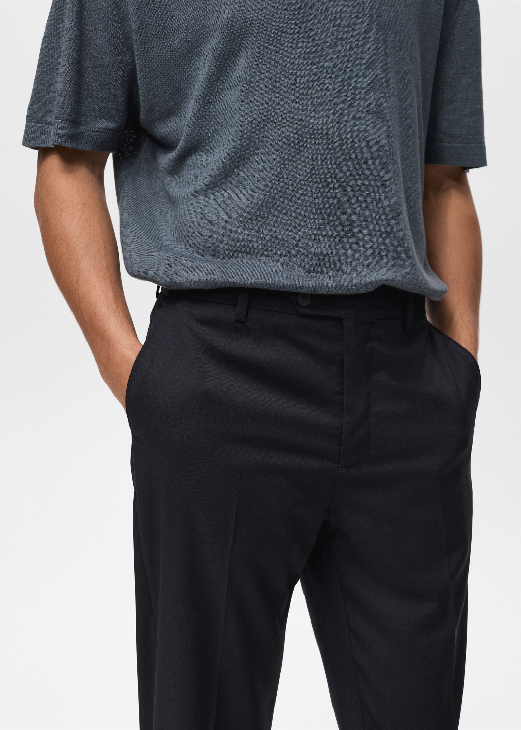 Pantalon laine froide slim-fit - Détail de l'article 1, Bleu marine. Ref: 87017896-00.