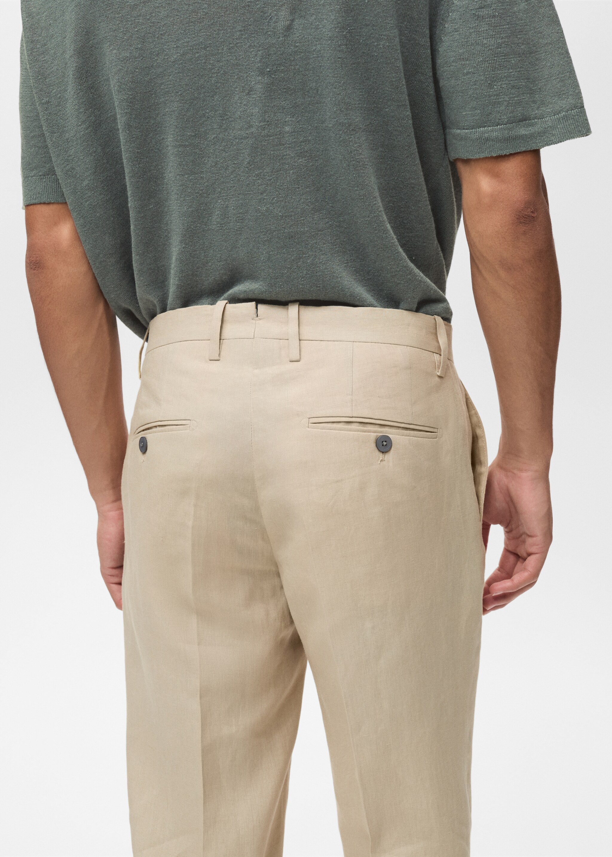 Kalhoty slim fit 100% len - Detail zboží 6, Středně hnědá. Ref: 87017899-00.