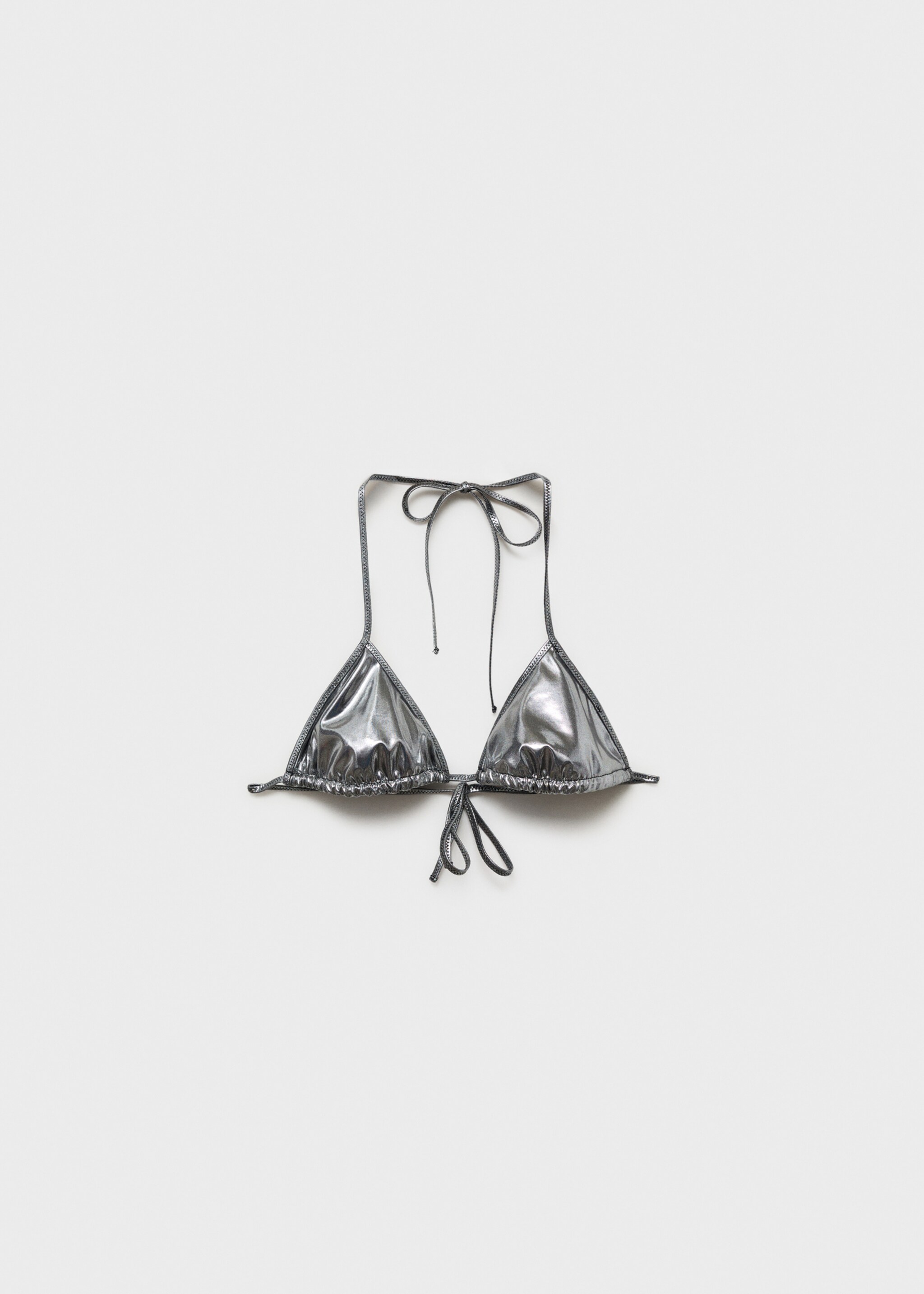 Metallic-effect triangle bikini top - Article without model, Silver. Ref: 87019210-00.