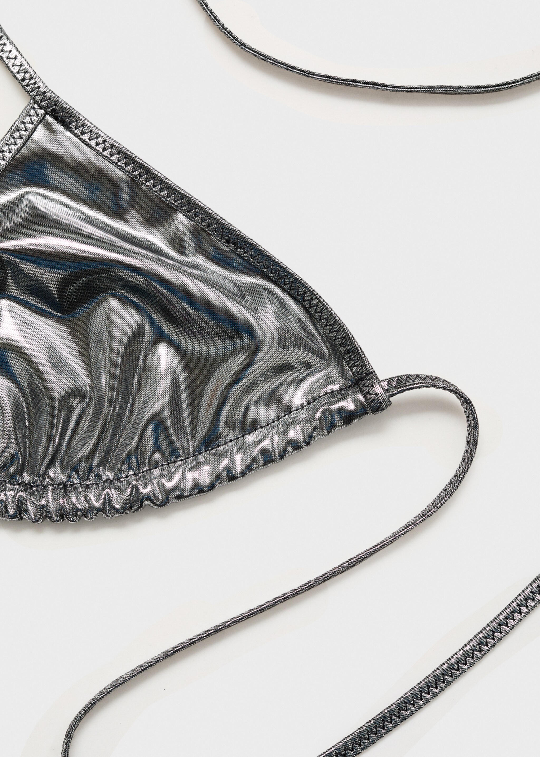 Metallic-effect triangle bikini top - Details of the article 0, Silver. Ref: 87019210-00.