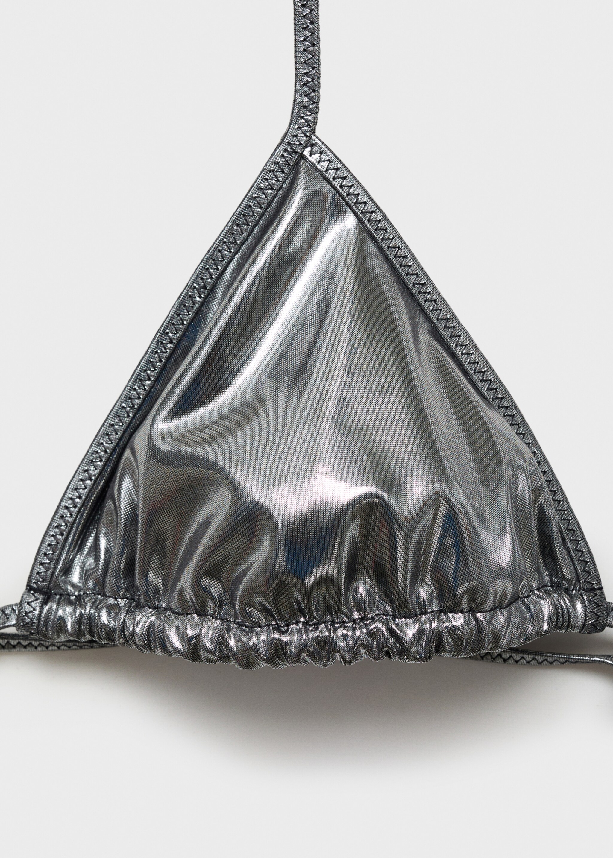 Metallic-effect triangle bikini top - Details of the article 8, Silver. Ref: 87019210-00.