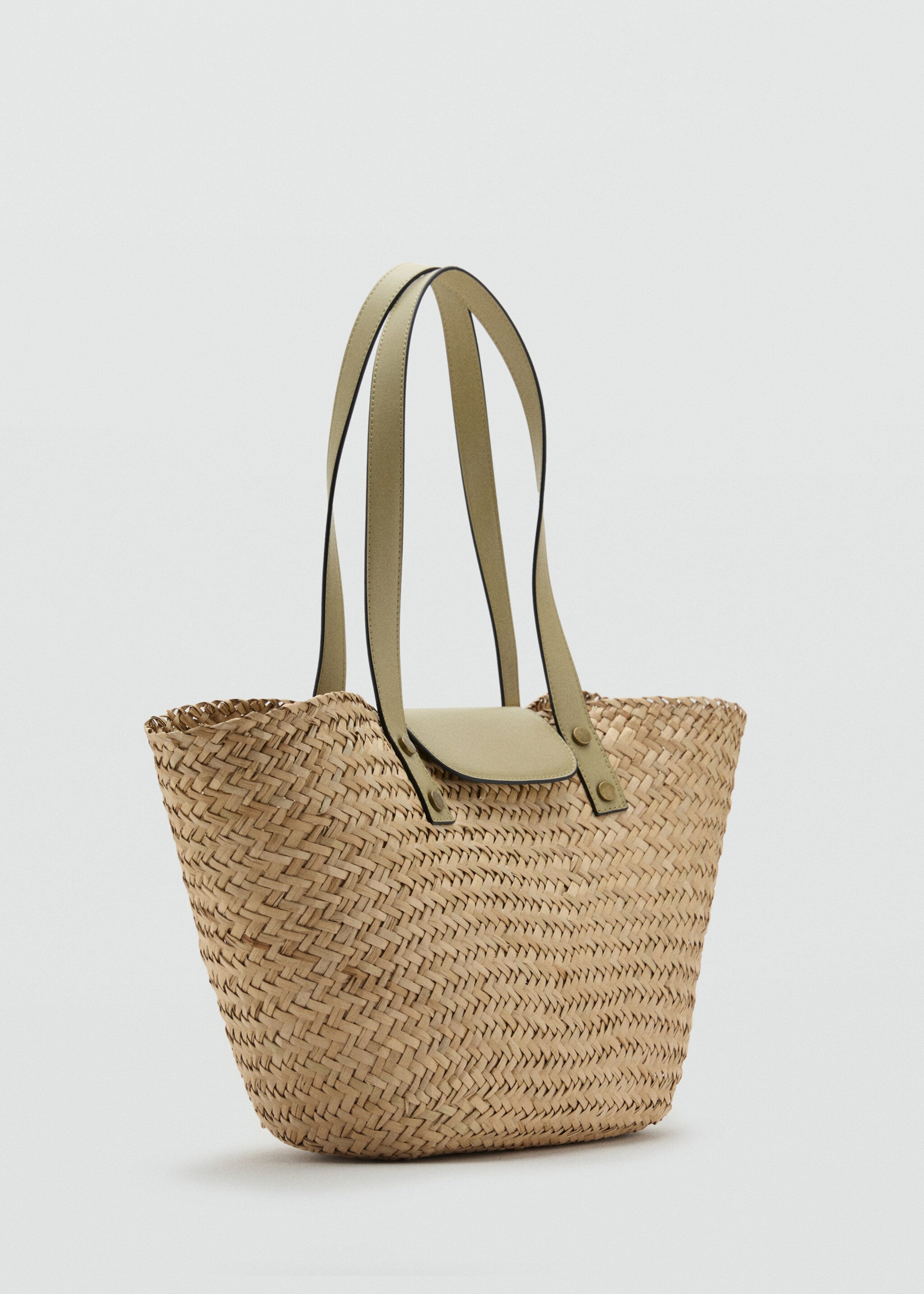 Natural fibre basket bag - Medium plane, Olive Green. Ref: 87019807-00.