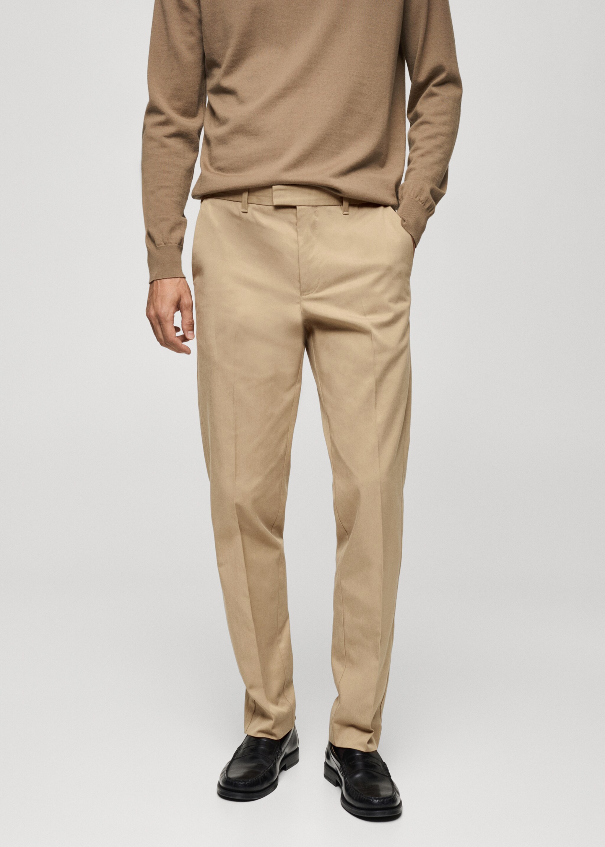 Pantalon coton regular-fit - Plan moyen, Beige. Ref: 87020252-00.